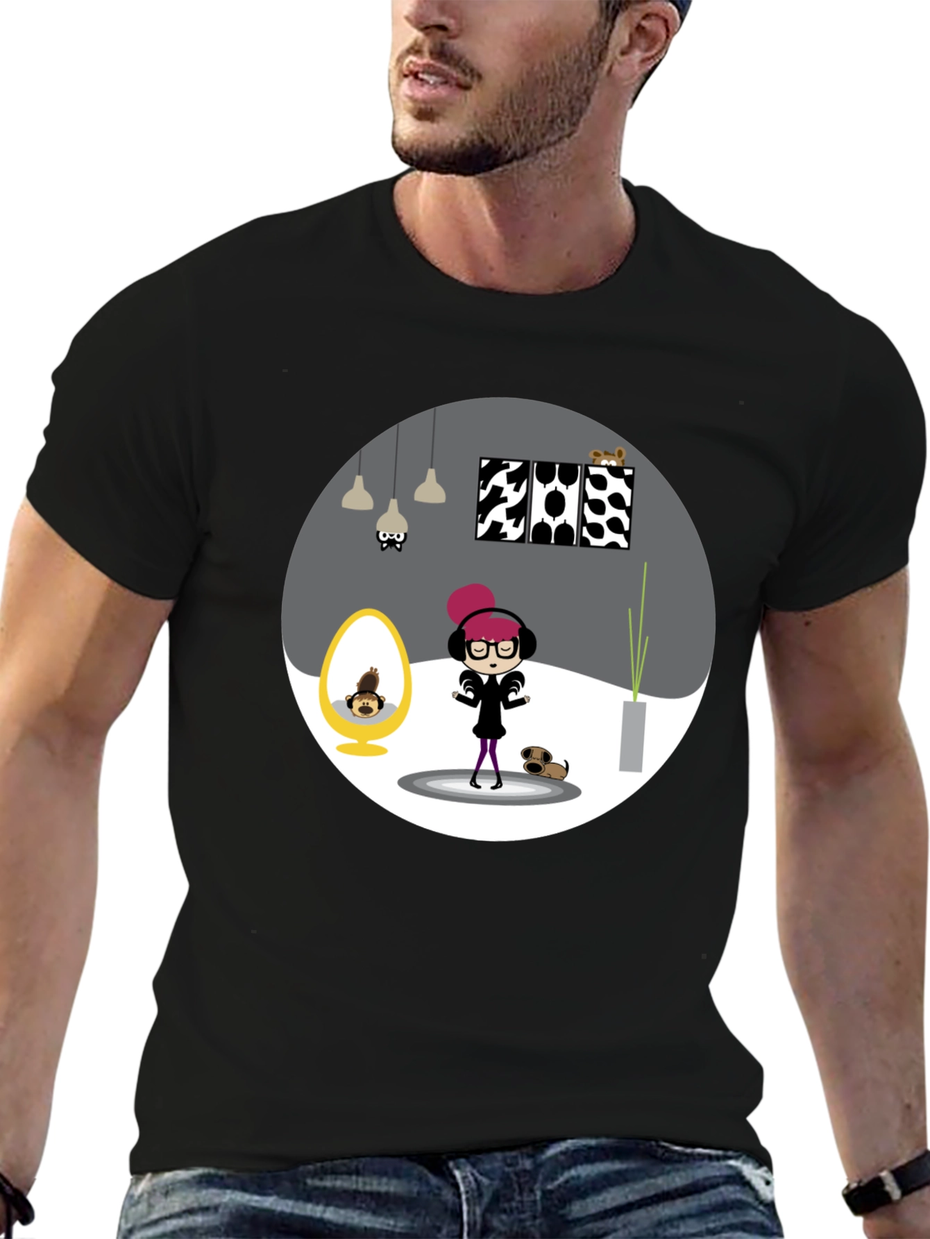 Black Cartoon Graphic Tee - Funky Room Print view 6