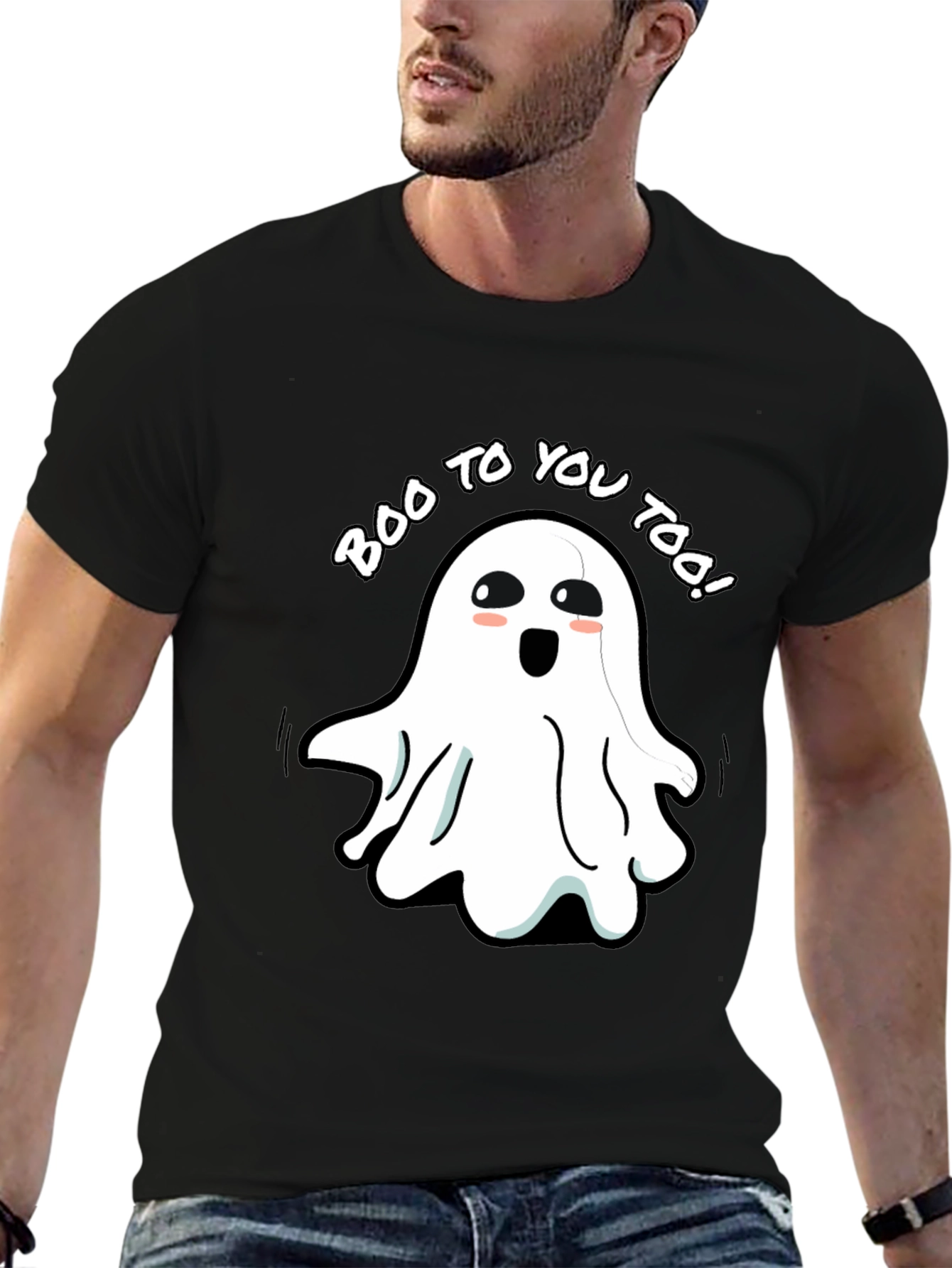 Black Boo To You Too! Ghost Graphic Tee view 6
