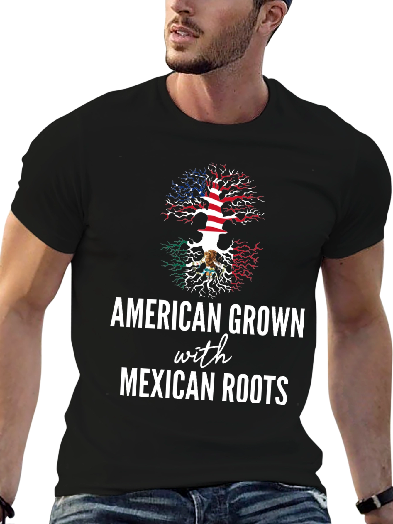 Black American Grown with Mexican Roots Tee view 6