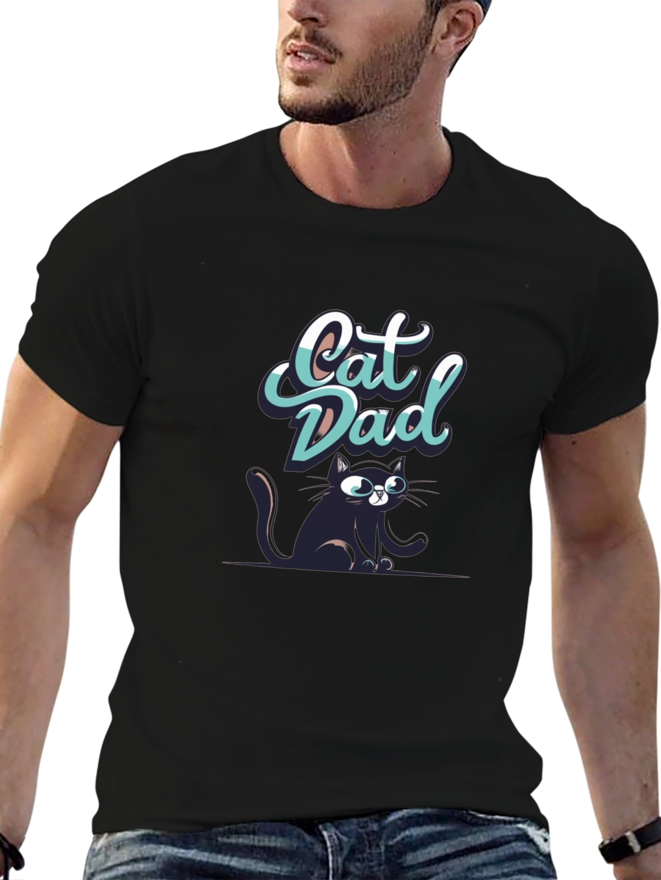 Black Cat Dad Graphic T-Shirt view 6
