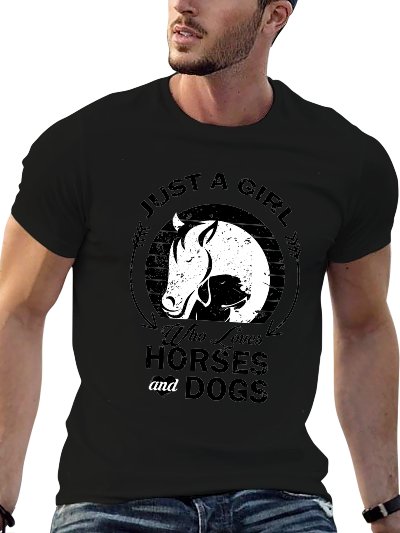 Black Just a Girl Who Loves Horses & Dogs Black T-Shirt view 6
