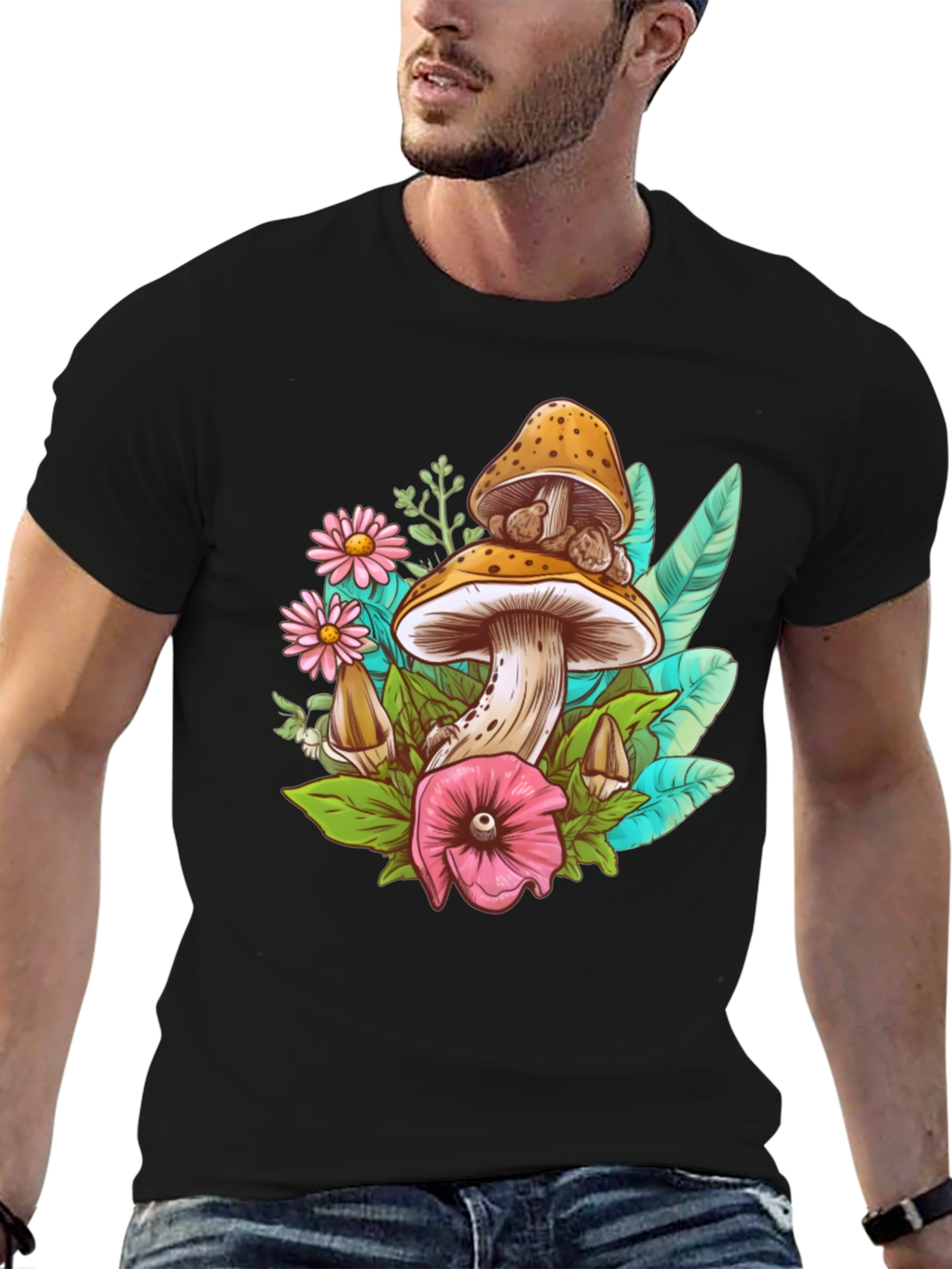Black Mushroom Floral T-Shirt view 6
