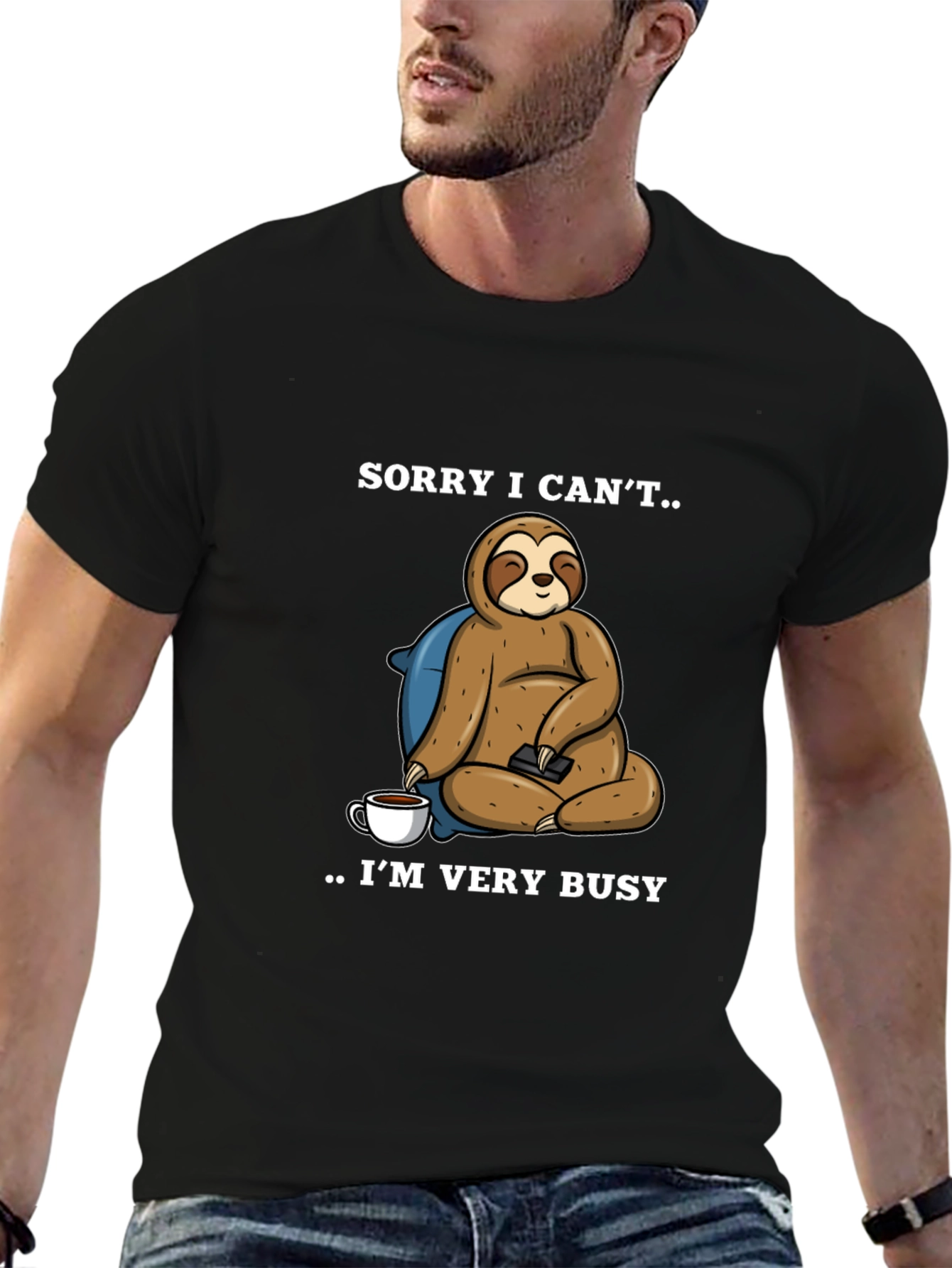 Black Sorry I Can't Sloth T-Shirt - Very Busy view 6