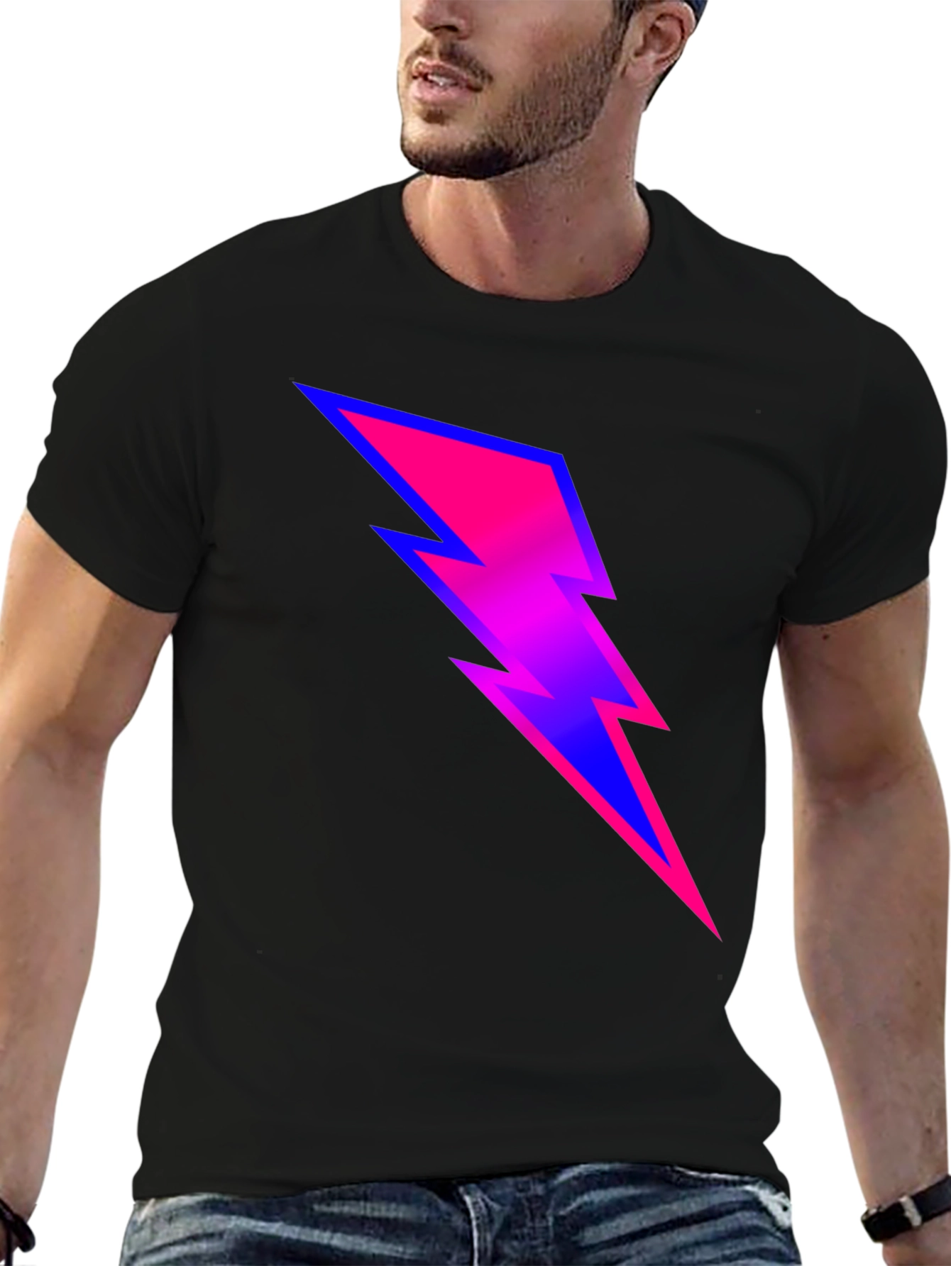 Black Electric Bolt Graphic Tee - Black Cotton Blend T-Shirt view 6