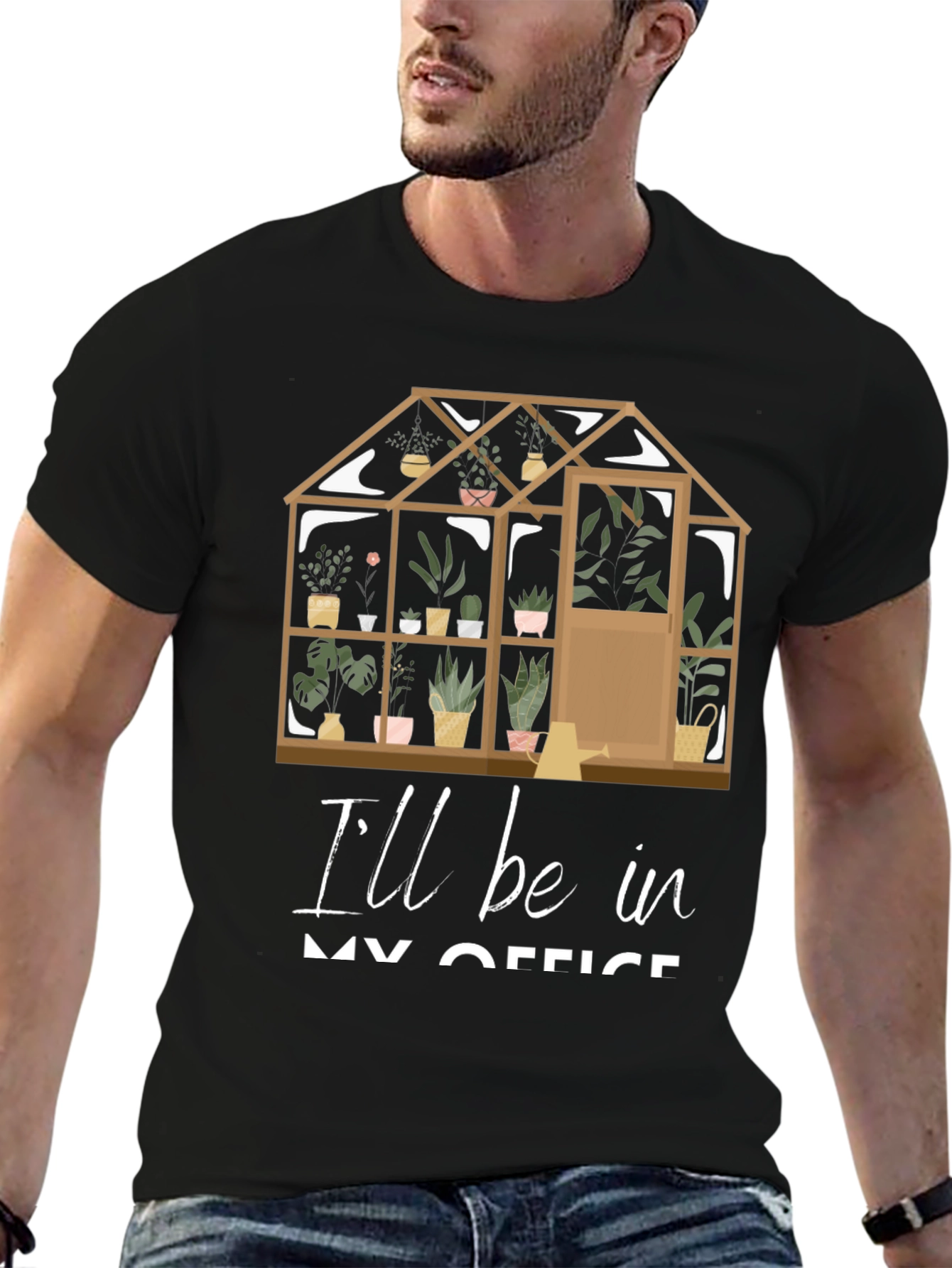 Black Gardener's Office T-Shirt: Greenhouse Design view 6