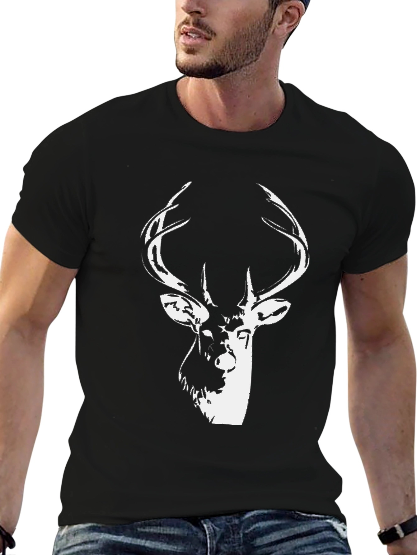 Black Stag Graphic Black T-Shirt - Men's Casual Tee view 6