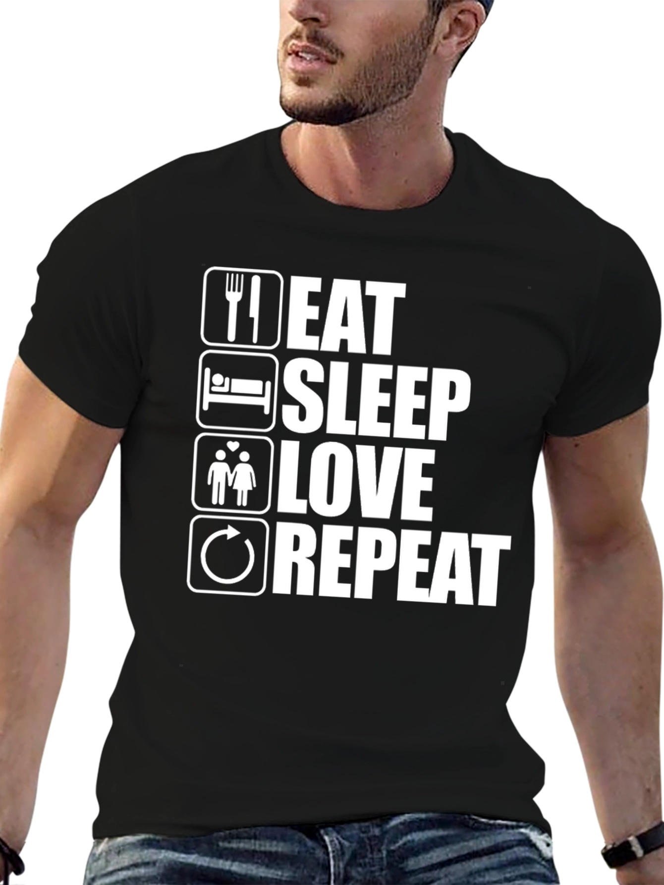 Black Eat Sleep Love Repeat Graphic Tee - Unisex view 6