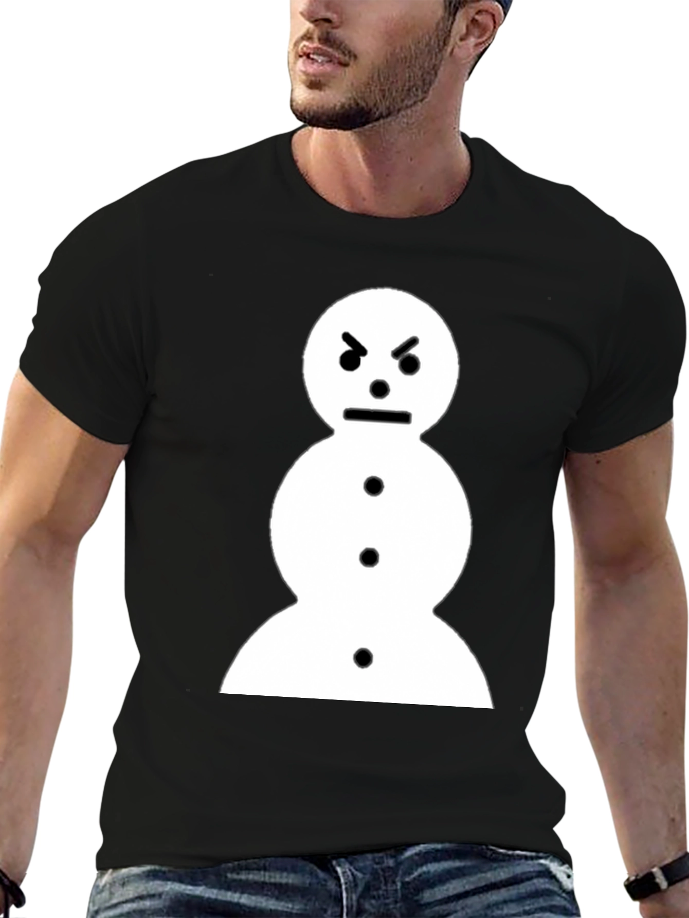 Black Angry Snowman Graphic Tee - Black Cotton T-Shirt view 6