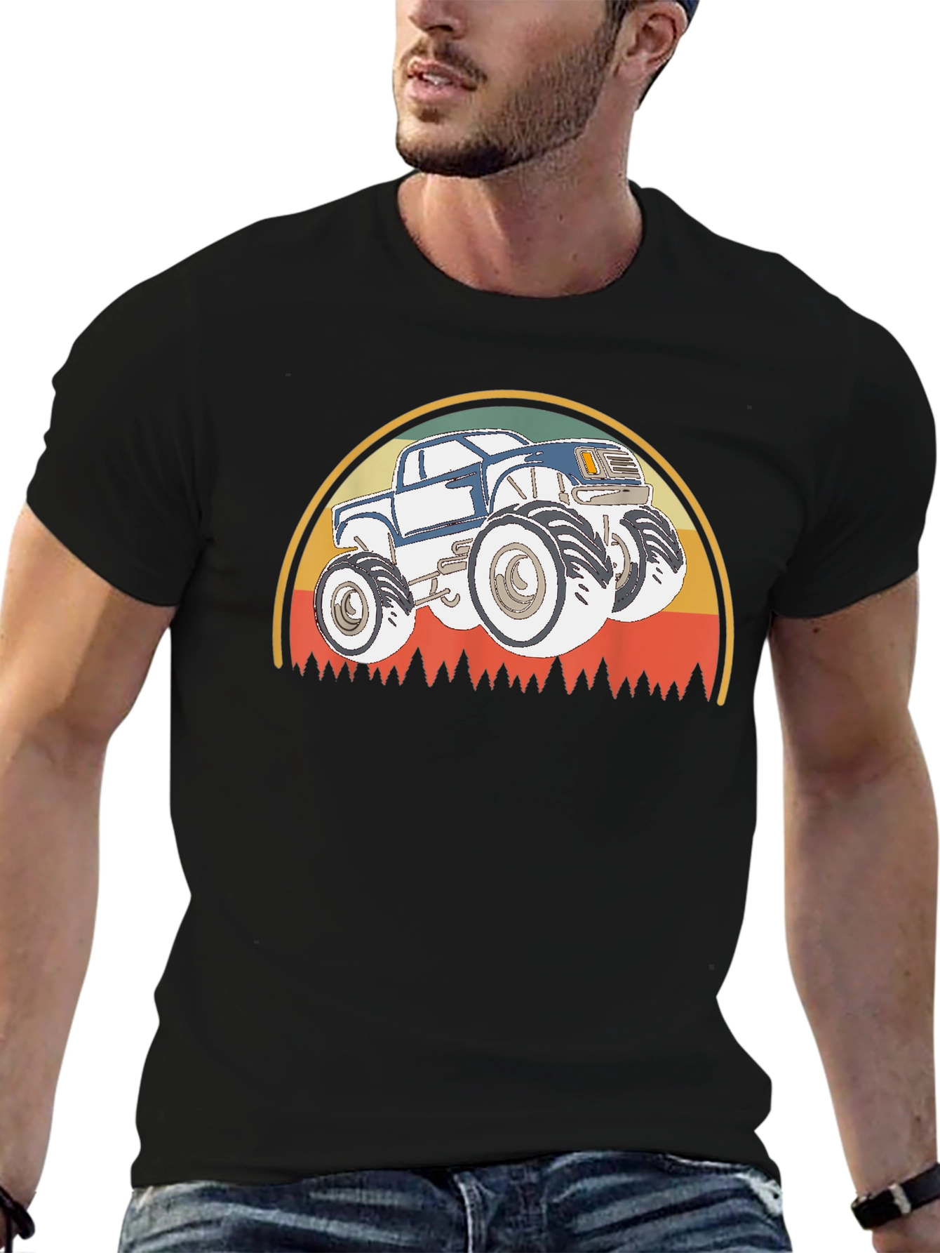 Black Monster Truck T-Shirt - Retro Style Design view 6