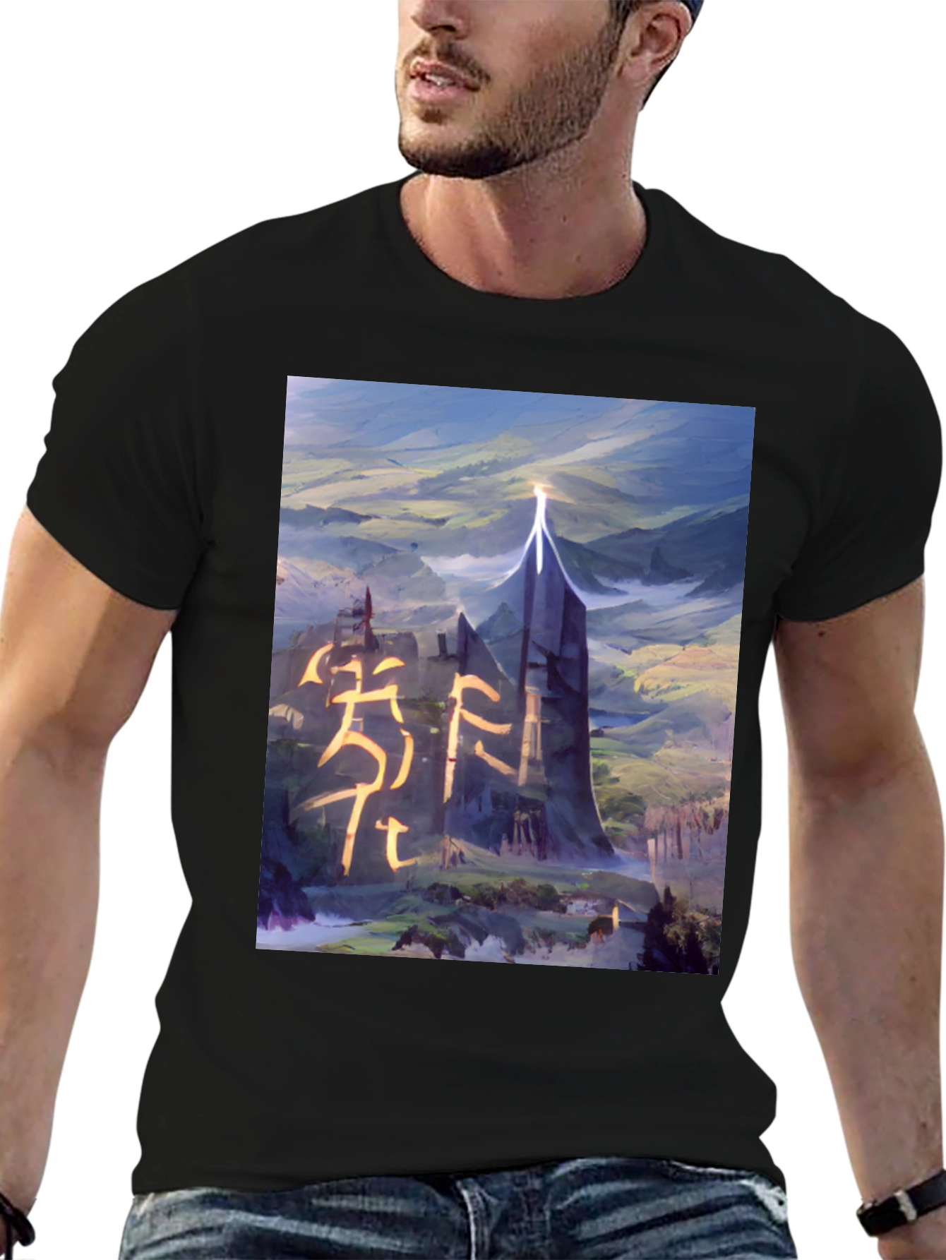 Black Fantasy Landscape Graphic Tee - Black T-Shirt view 6