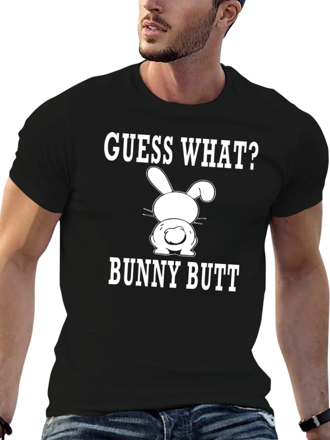 Black Guess What? Bunny Butt T-Shirt - Funny Easter Tee view 6
