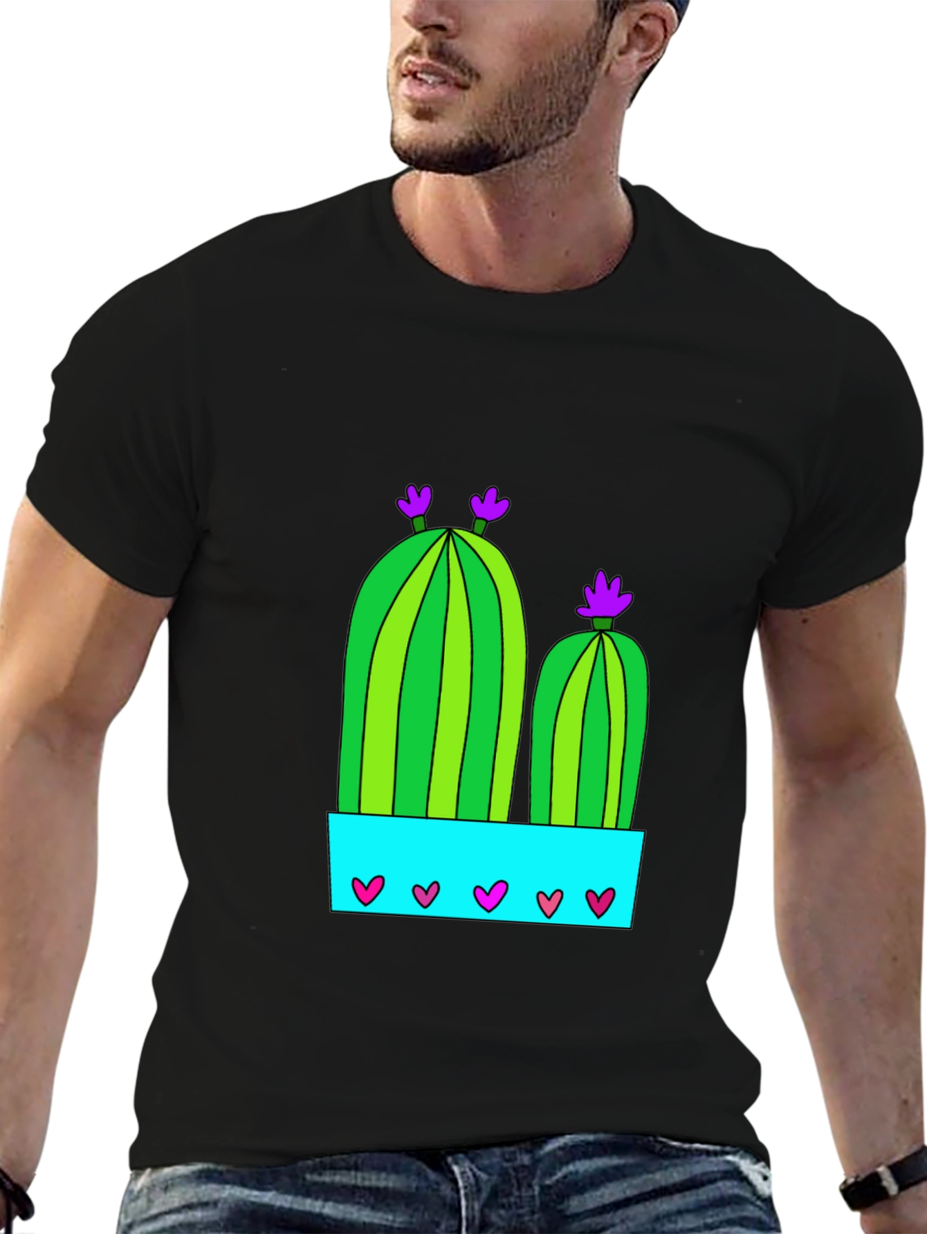 Black Cactus in Pot Graphic Tee - Black view 6