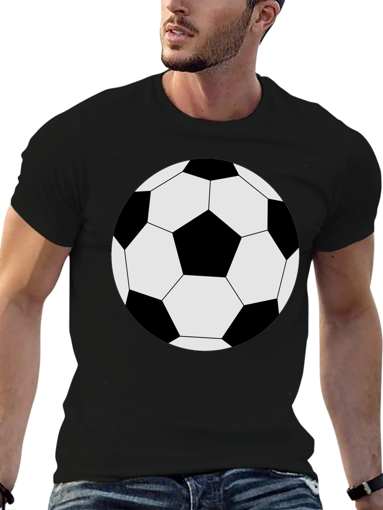 Black Soccer Ball Graphic Tee - Black Cotton T-Shirt view 6
