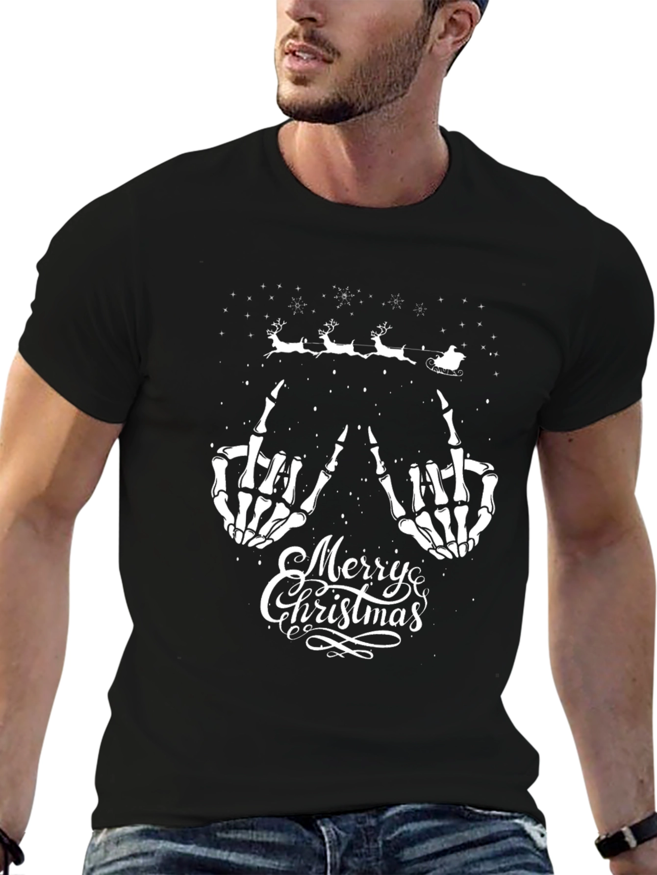 Skeleton Middle Finger Merry Christmas T-Shirt - 6