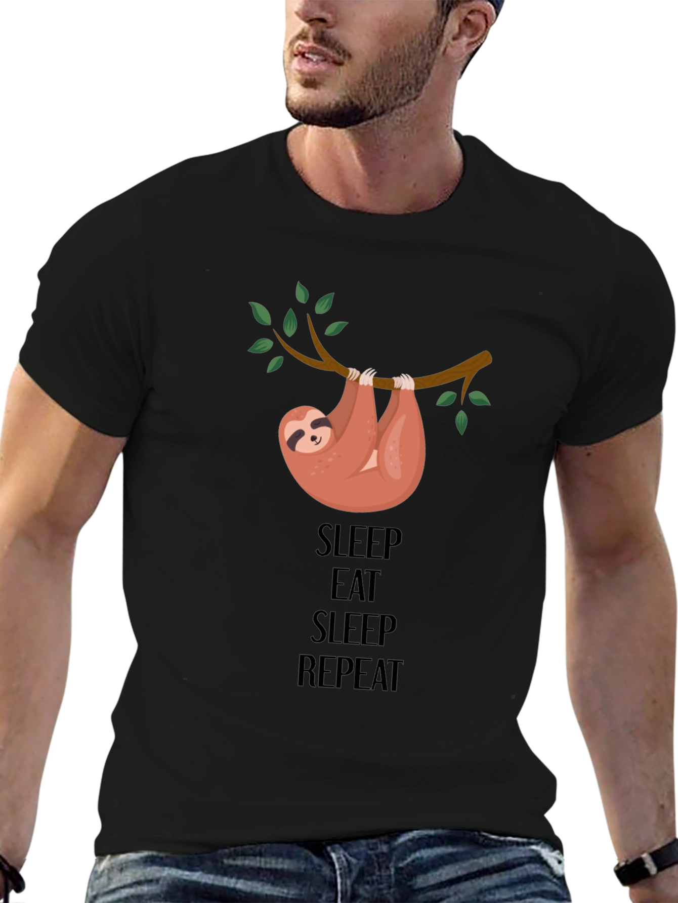Black Sleep Eat Repeat Sloth Graphic Tee view 6