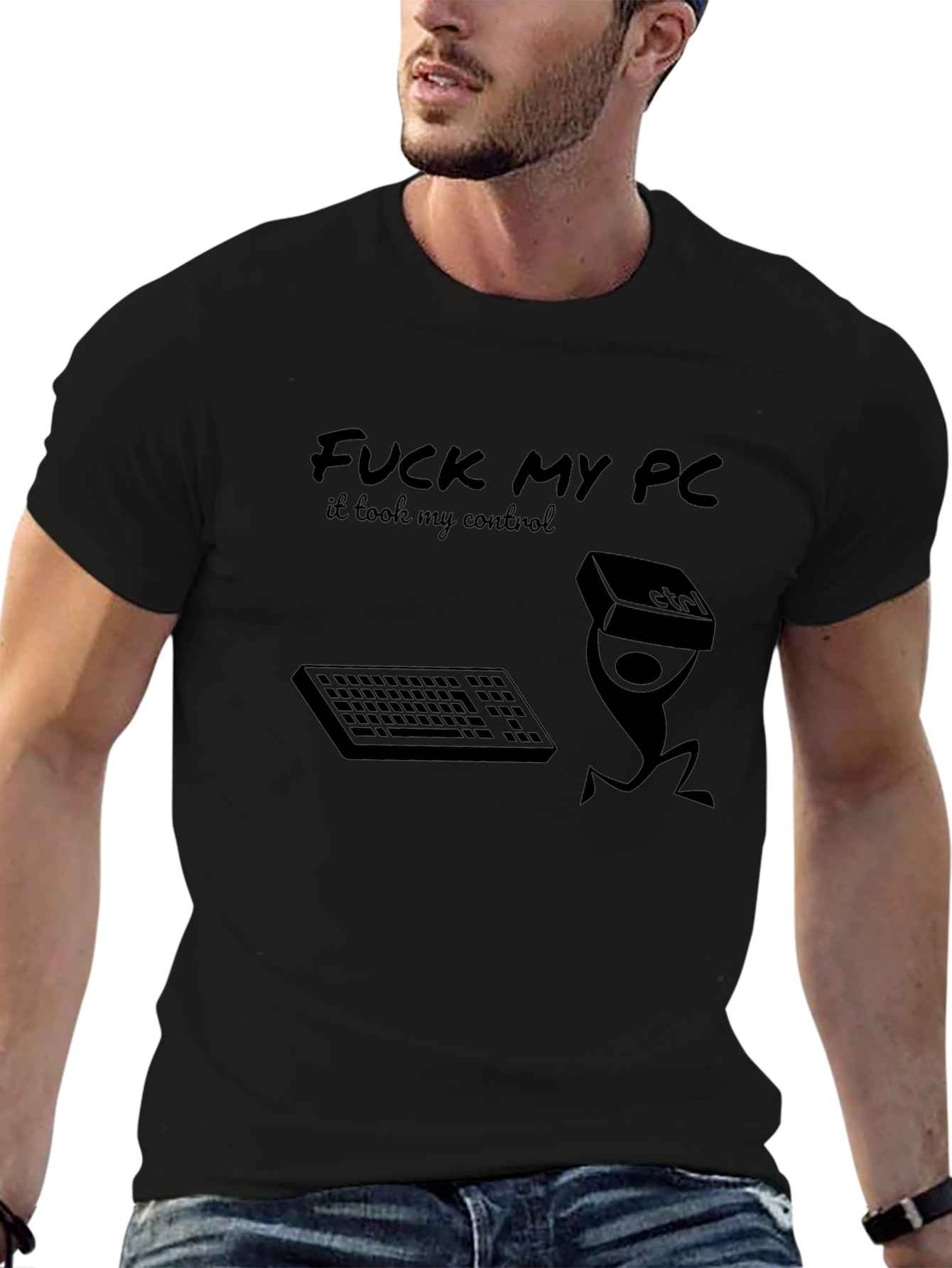 Black Funny PC Gamer T-Shirt - Control Freak Design view 6