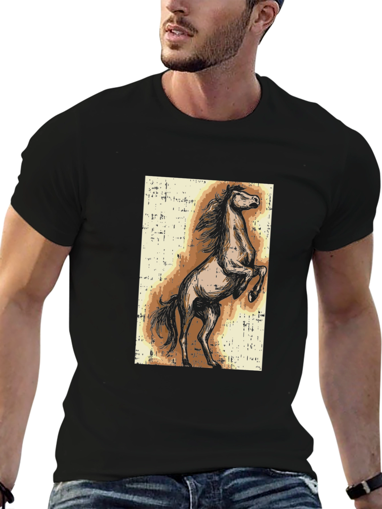 Black Horse Graphic Tee - Black Cotton Blend view 6