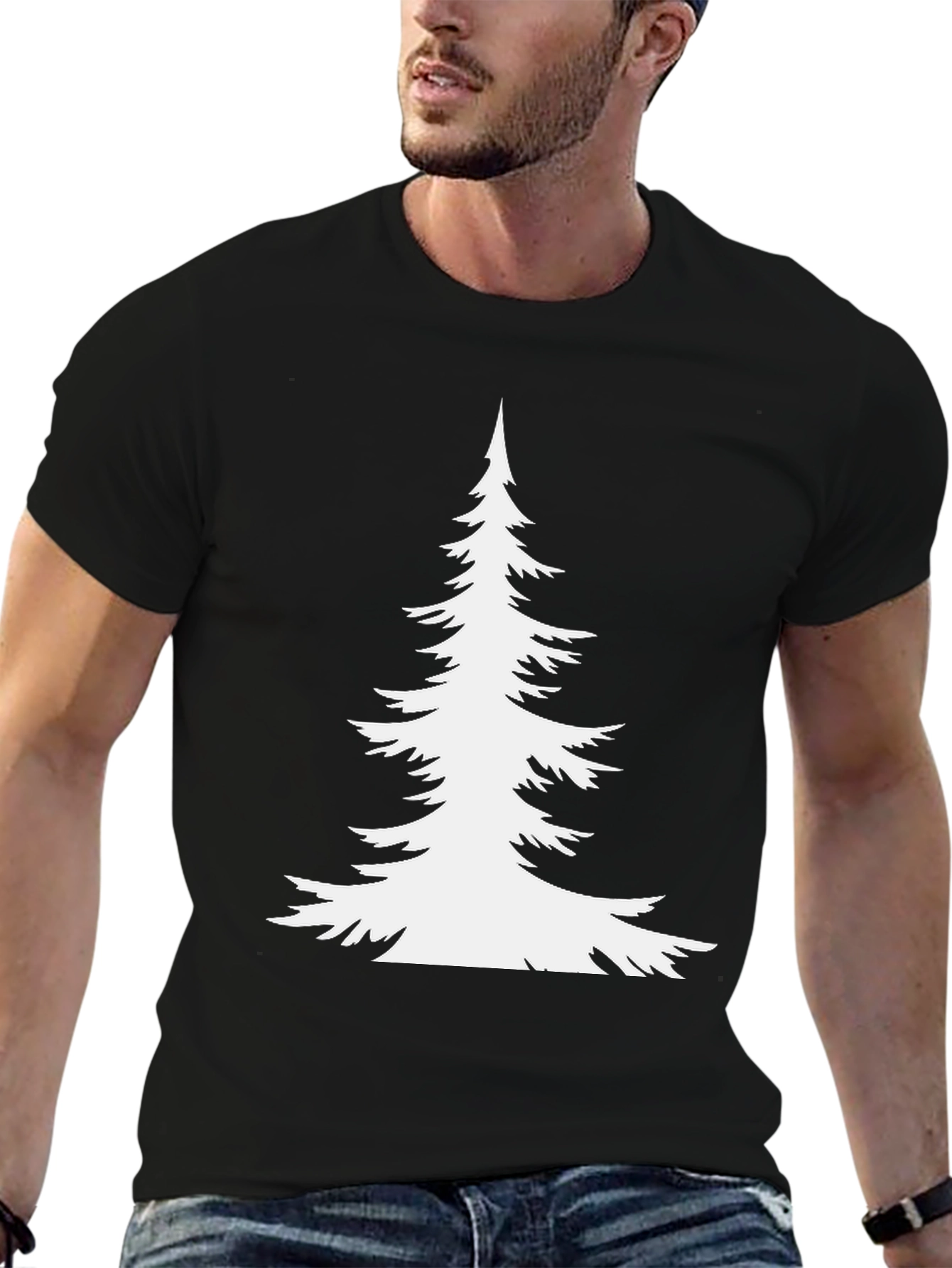 Black Evergreen Tree Graphic Tee - Black Cotton T-Shirt view 6