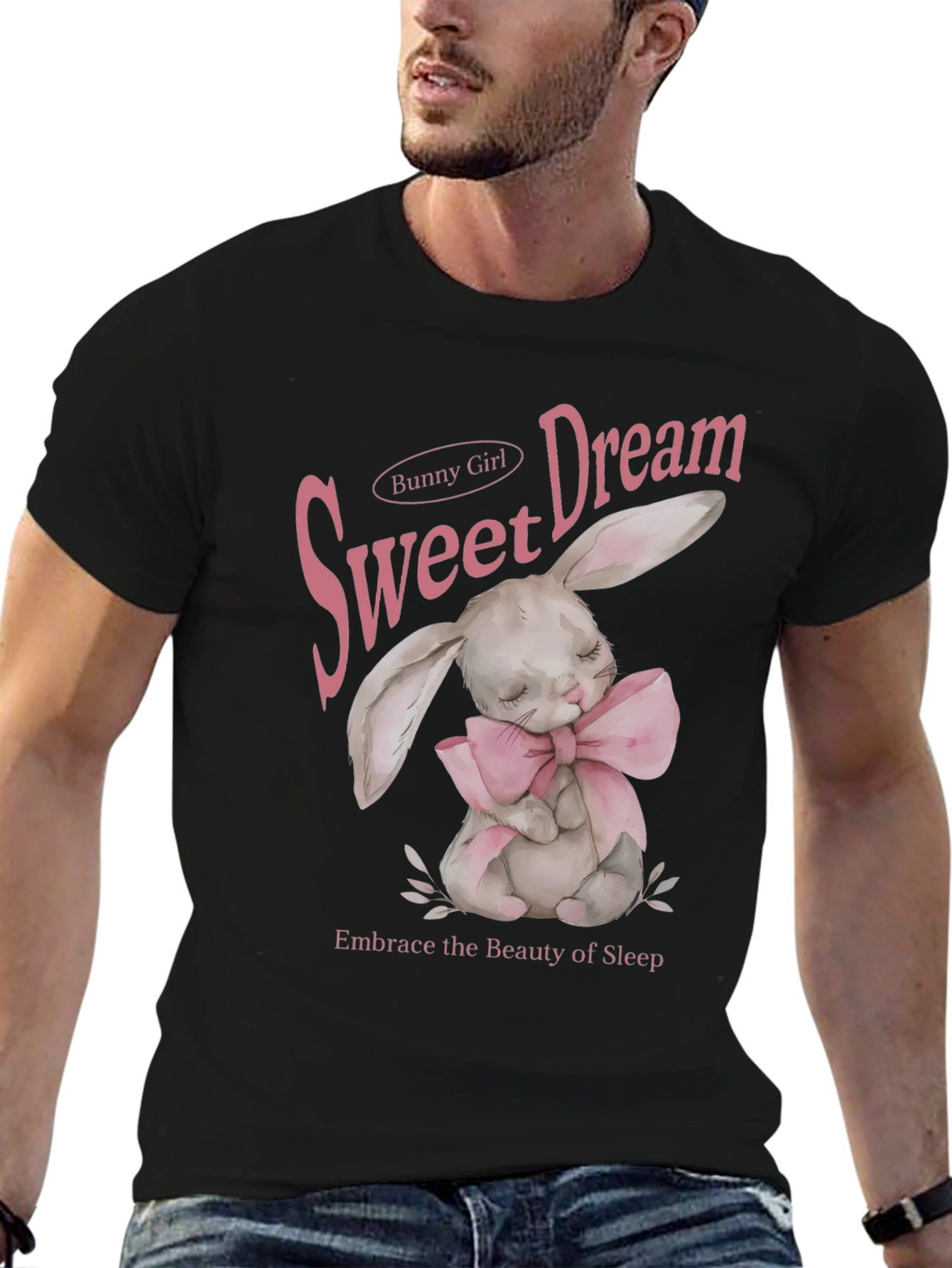 Black Sweet Dream Bunny Girl Black Graphic T-Shirt view 6