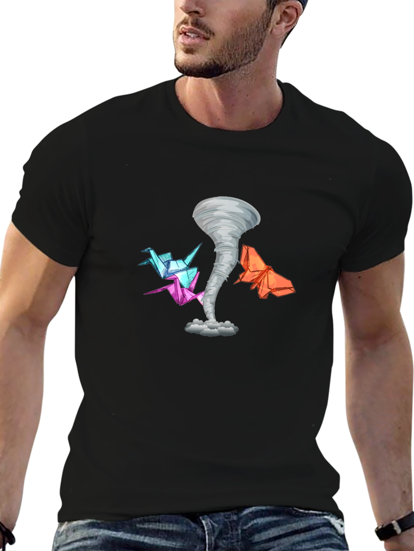 Black Origami Tornado Graphic Tee - Modern Style view 6