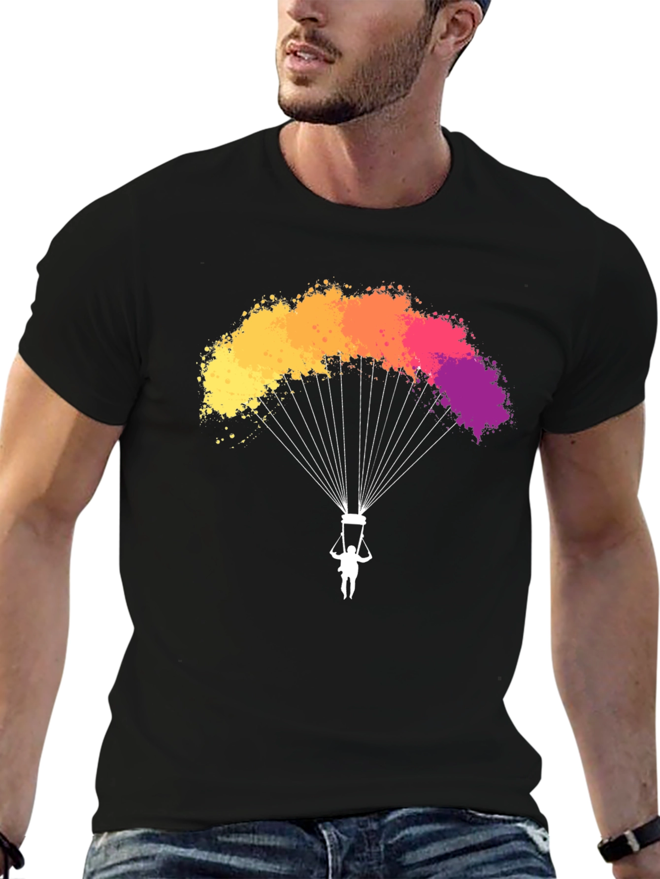 Black Parachute T-Shirt - Vibrant Colorful Design view 6