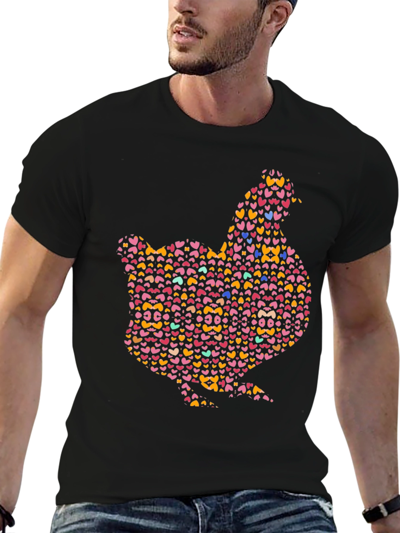 Black Heart Chicken Graphic Black T-Shirt view 6