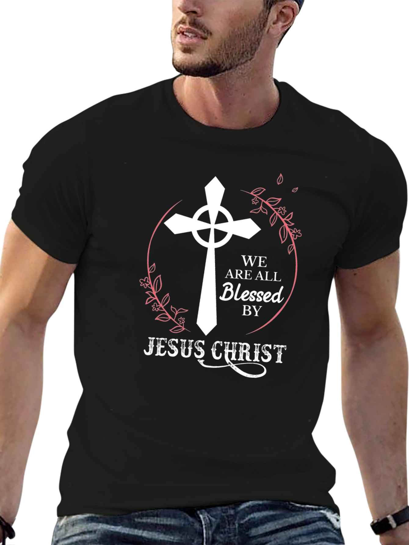 Black Blessed by Jesus Christ Black T-Shirt view 6