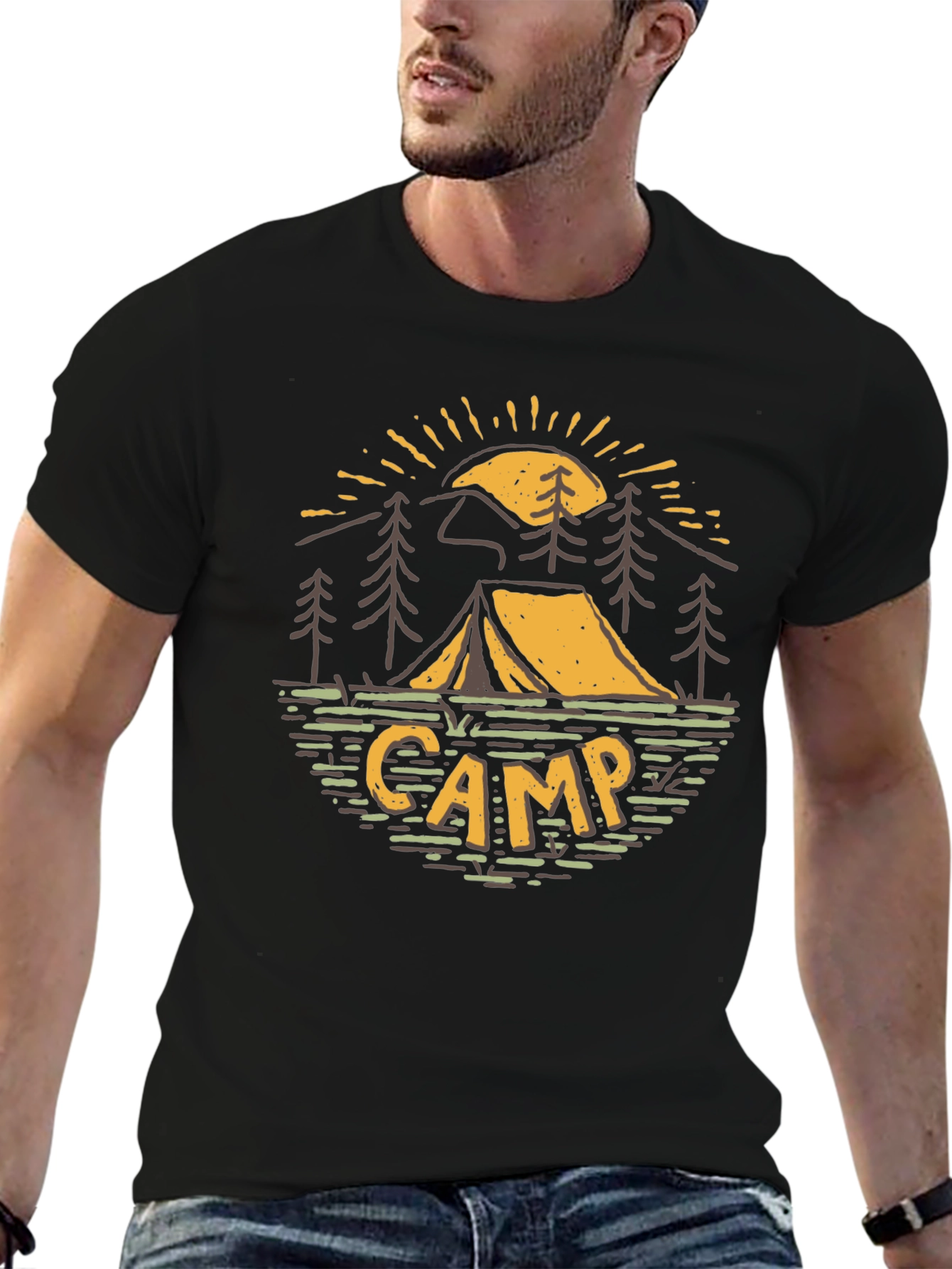 Black Camping Adventure Graphic Tee - Black Cotton T-Shirt view 6
