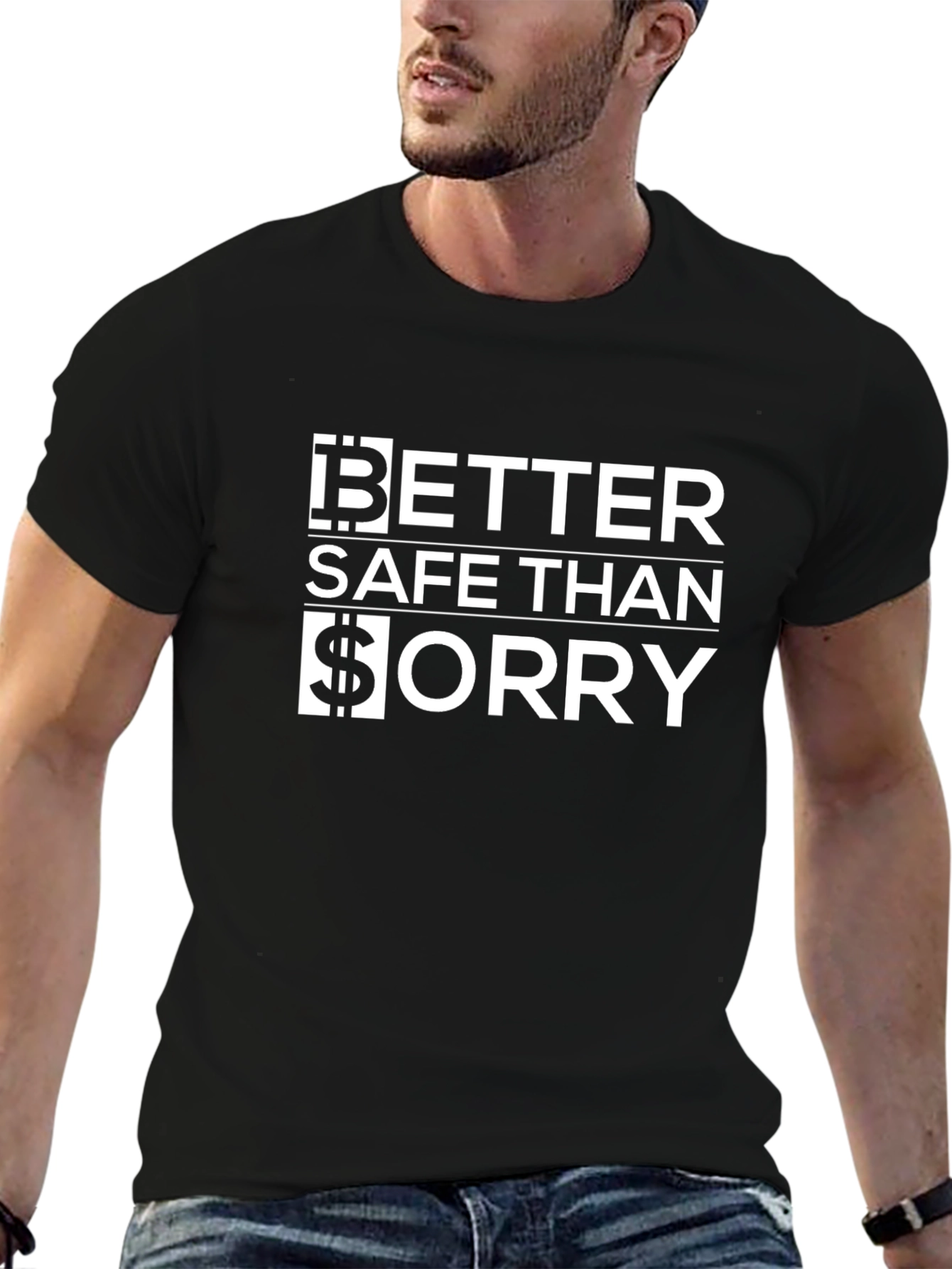 Black Bitcoin Better Safe Than Sorry Black T-Shirt view 6