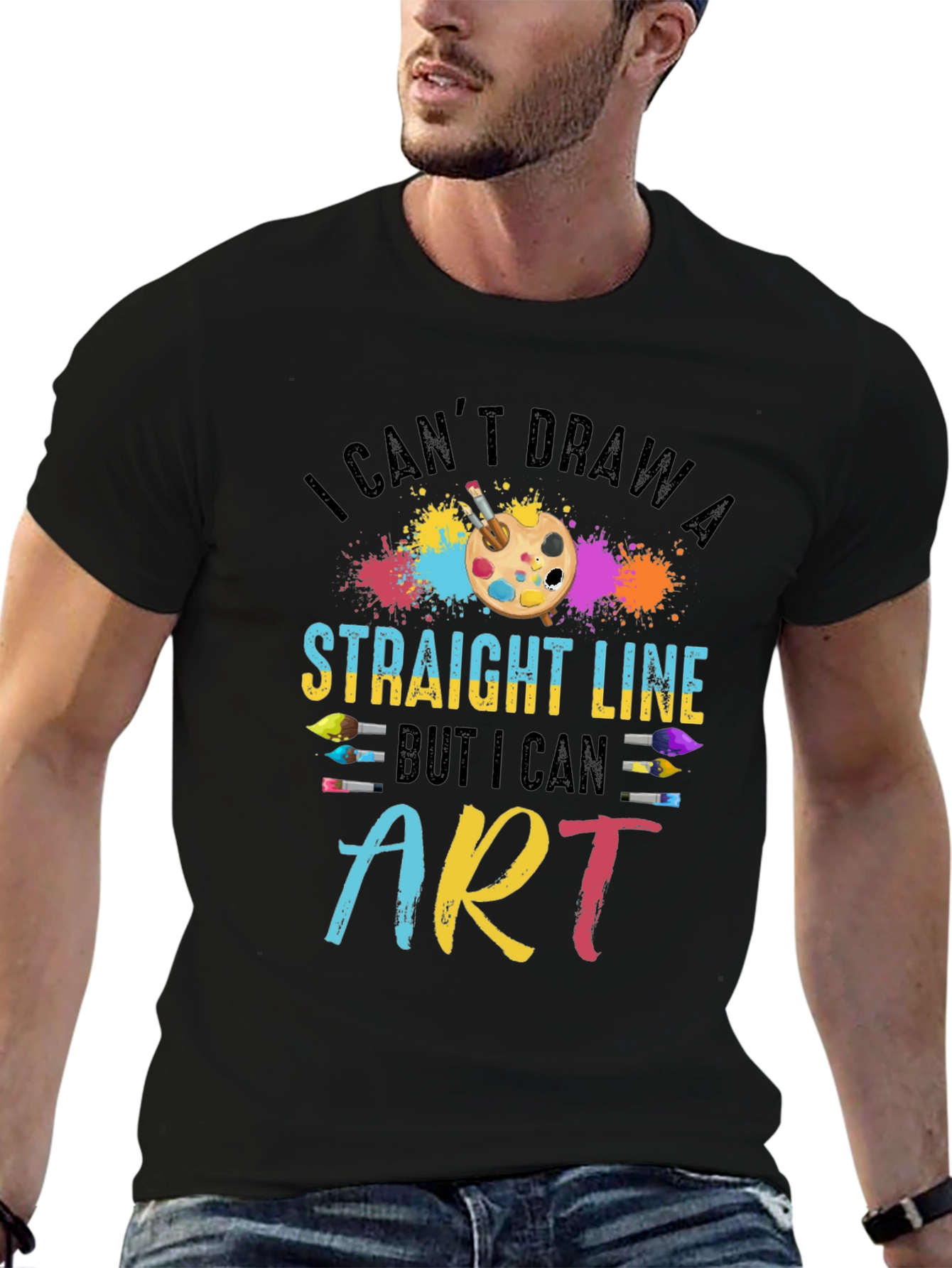 Black Artistic T-Shirt - I Can't Draw a Straight Line view 6