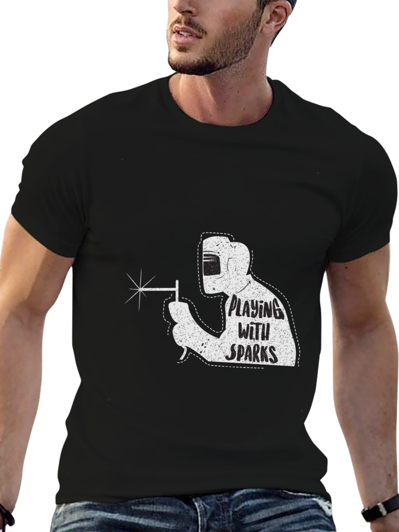 Black Welding Humor T-Shirt - Playing with Sparks view 6