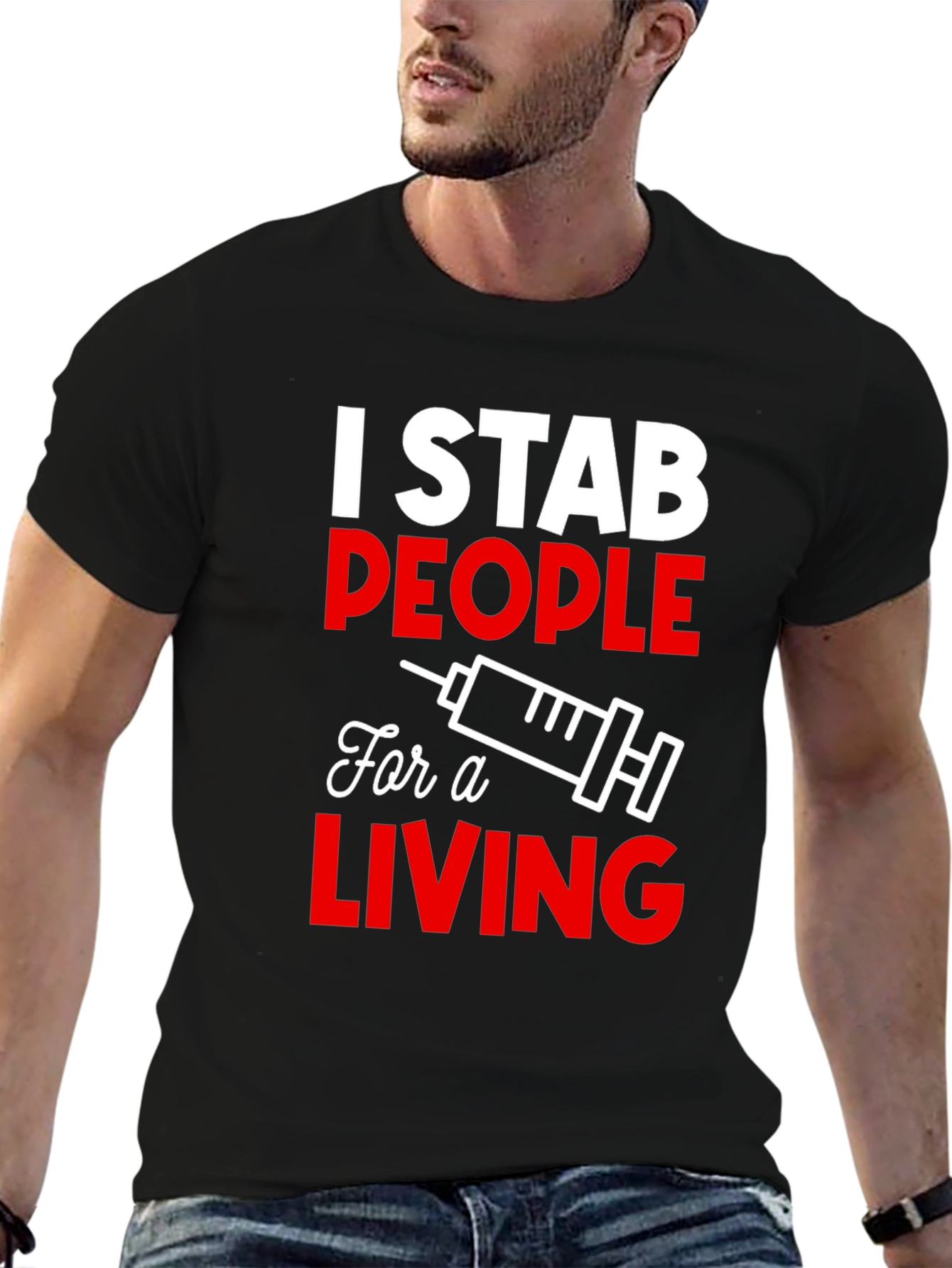 Black I Stab People For a Living T-Shirt - Funny Nurse Tee view 6