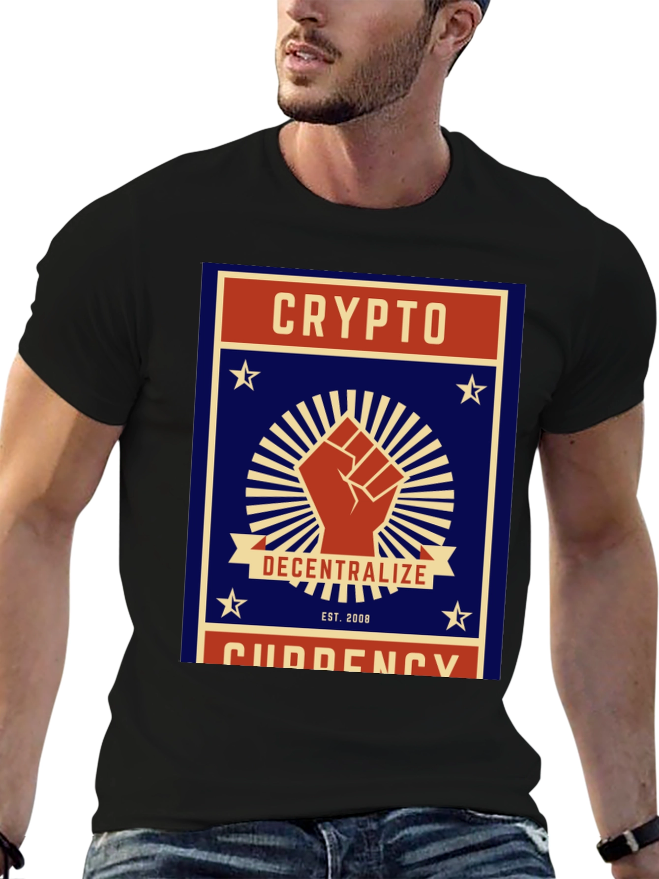 Black Crypto Decentralize T-Shirt - Black Cotton Graphic Tee view 6