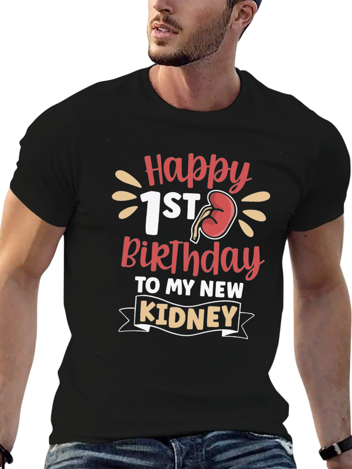 Black Happy 1st Birthday Kidney Transplant T-Shirt view 6
