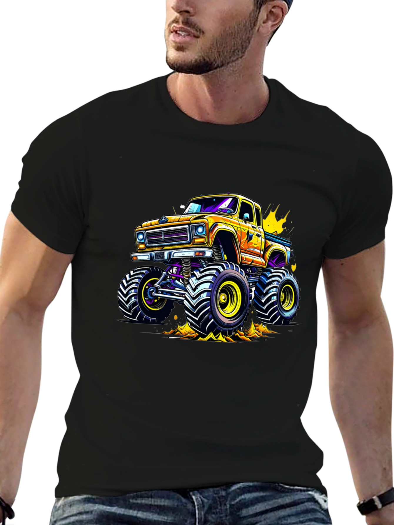 Black Monster Truck Graphic T-Shirt - Bold Cartoon Design view 6