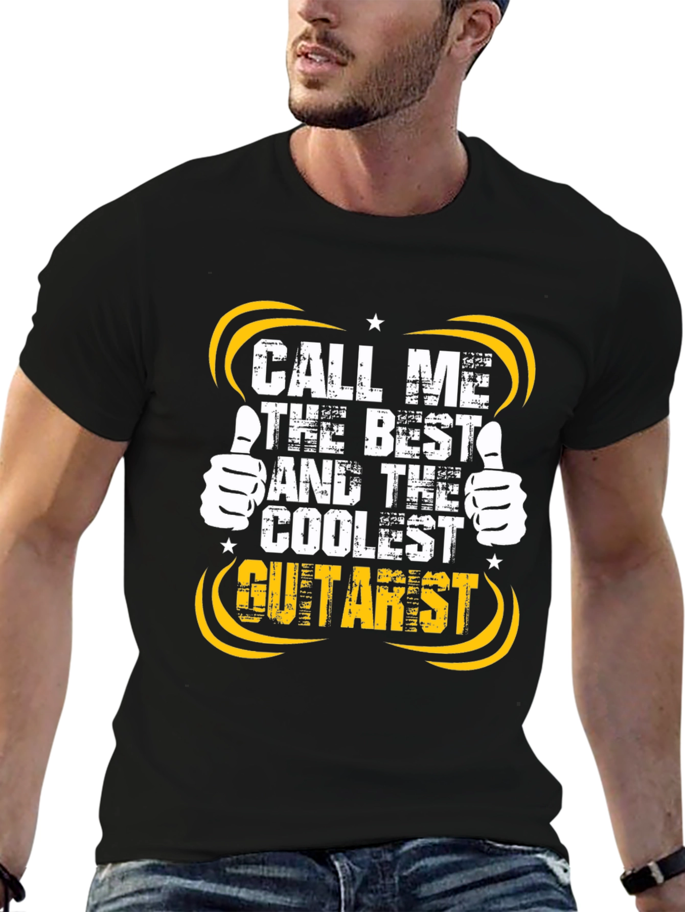 Black Coolest Guitarist Graphic Tee - Black Cotton T-Shirt view 6