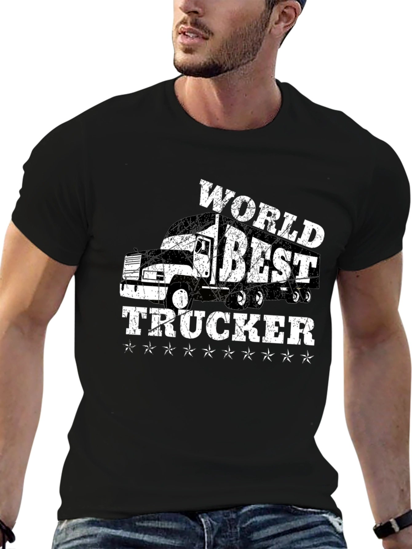 Black World's Best Trucker T-Shirt - Black Cotton Tee view 6