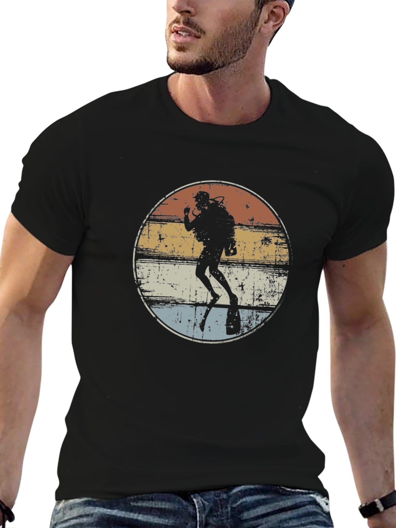 Black Retro Scuba Diver Graphic T-Shirt view 6