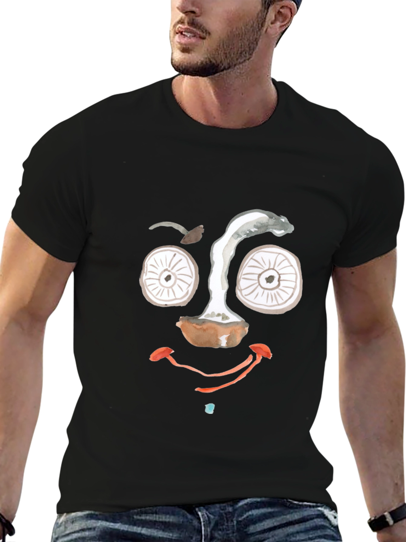 Black Mushroom Face Graphic Tee - Funky Black T-Shirt view 6