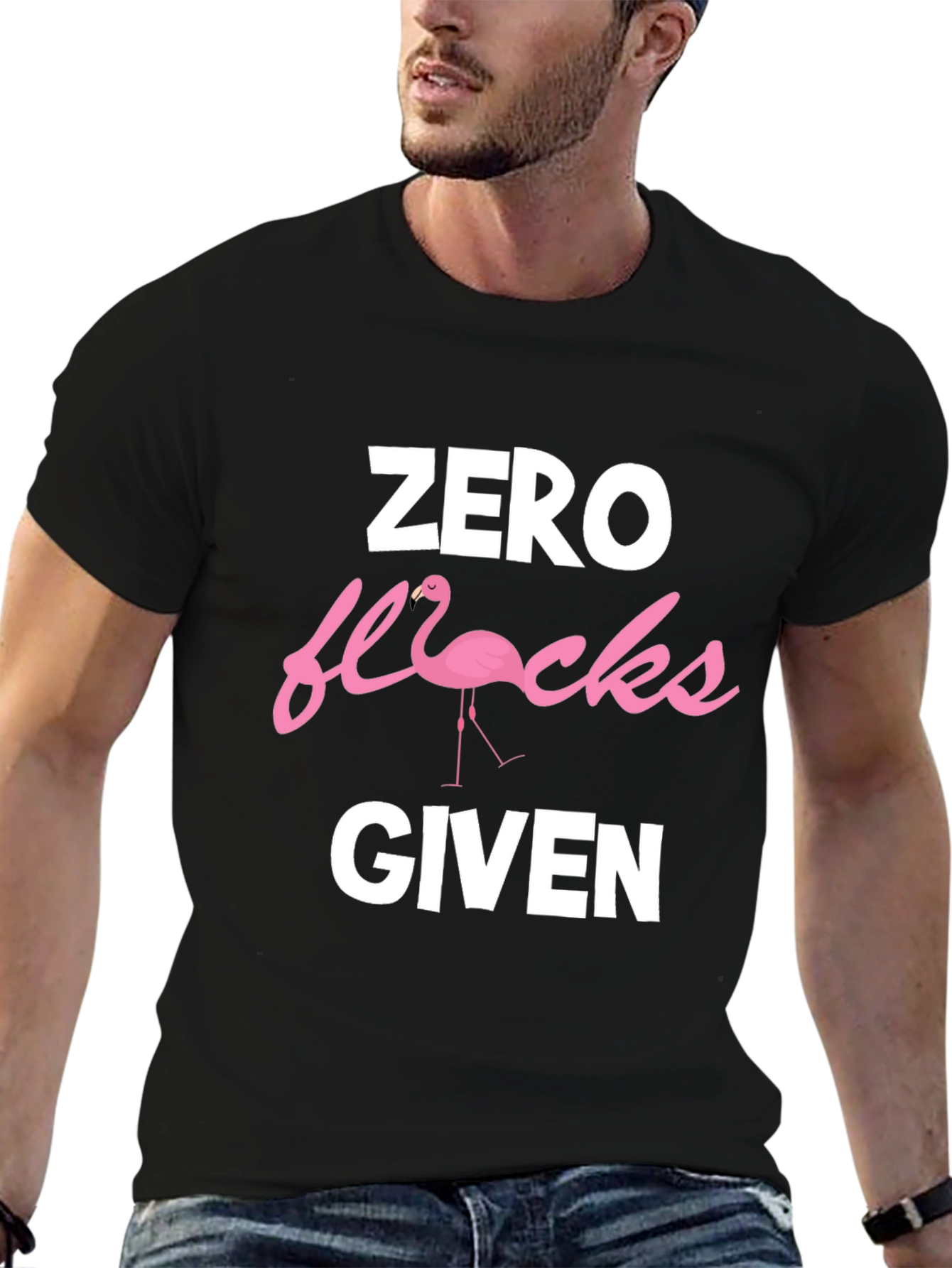 Black Zero Flocks Given Graphic T-Shirt - Funny Flamingo Tee view 6
