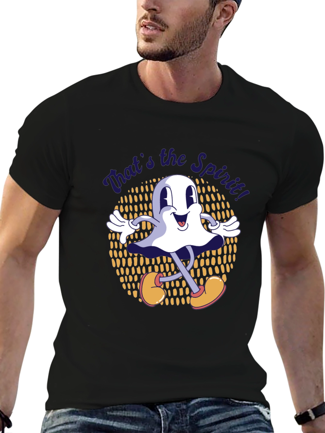 Black Retro Cartoon Ghost T-Shirt - That's the Spirit! view 6