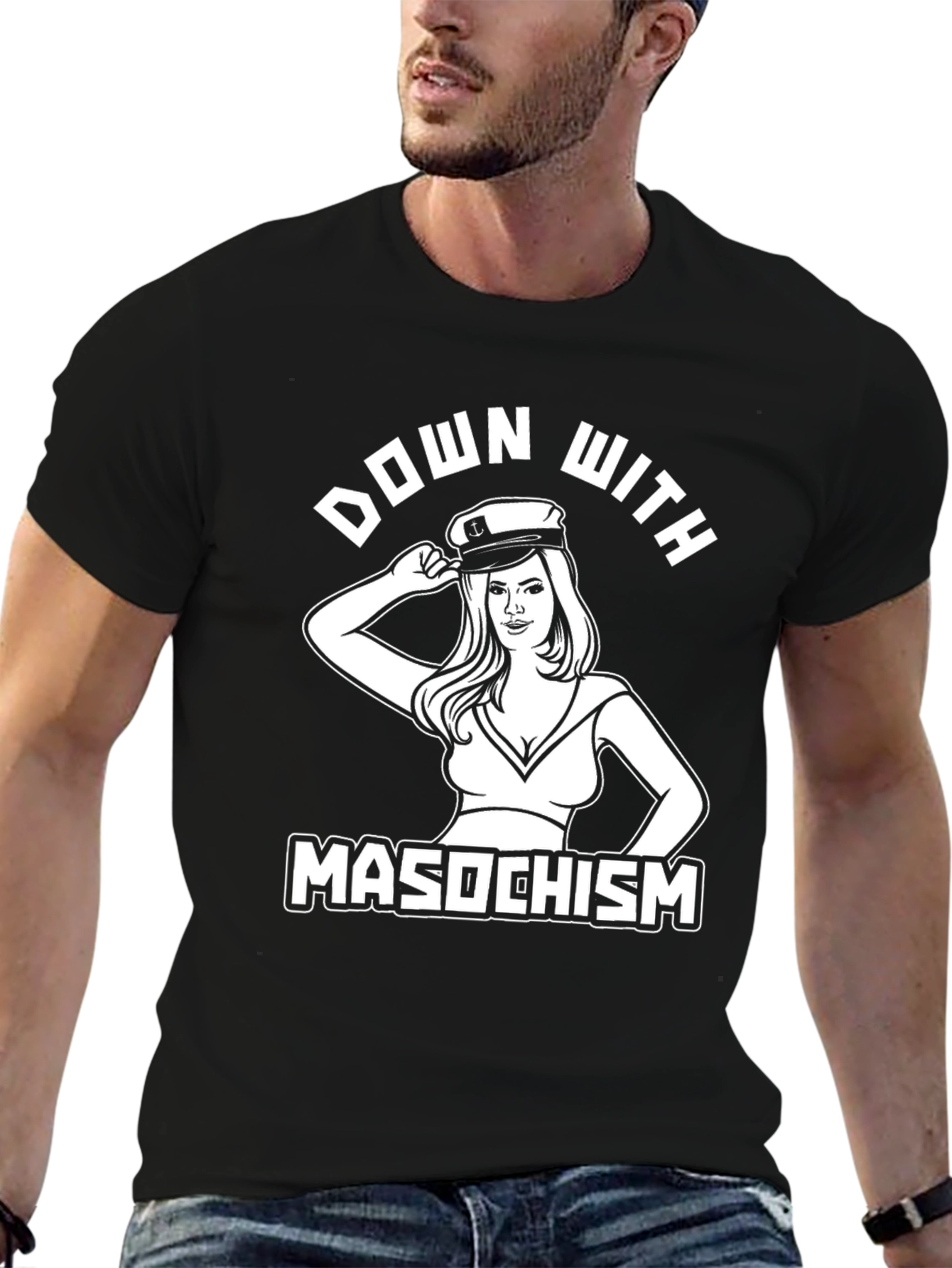Black Down With Masochism Graphic Tee view 6