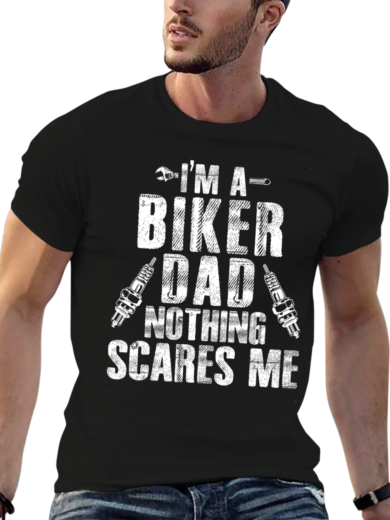Black Biker Dad T-Shirt - Nothing Scares Me - Motorcycle Rider view 6