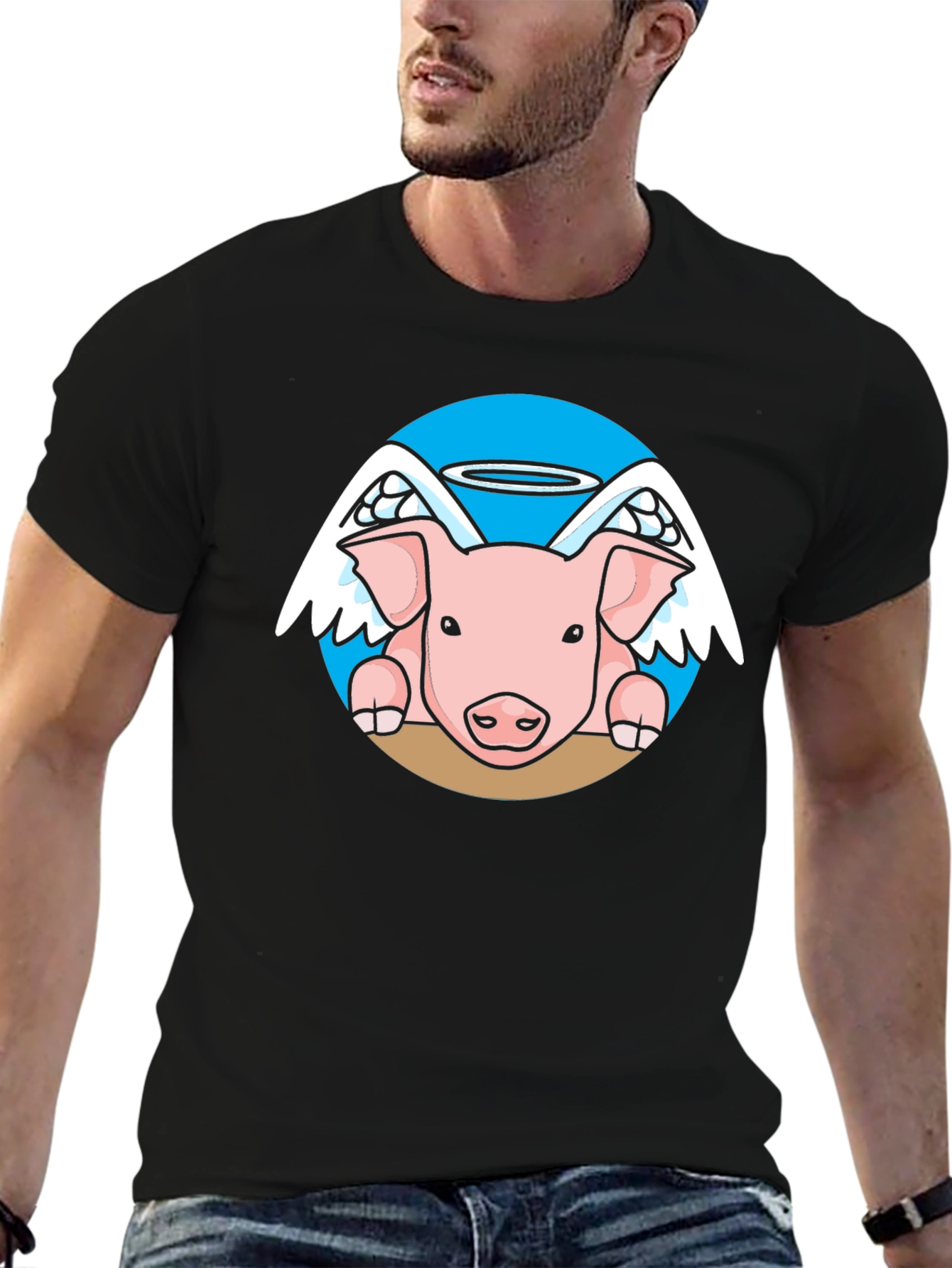 Black Angel Pig Black T-Shirt view 6