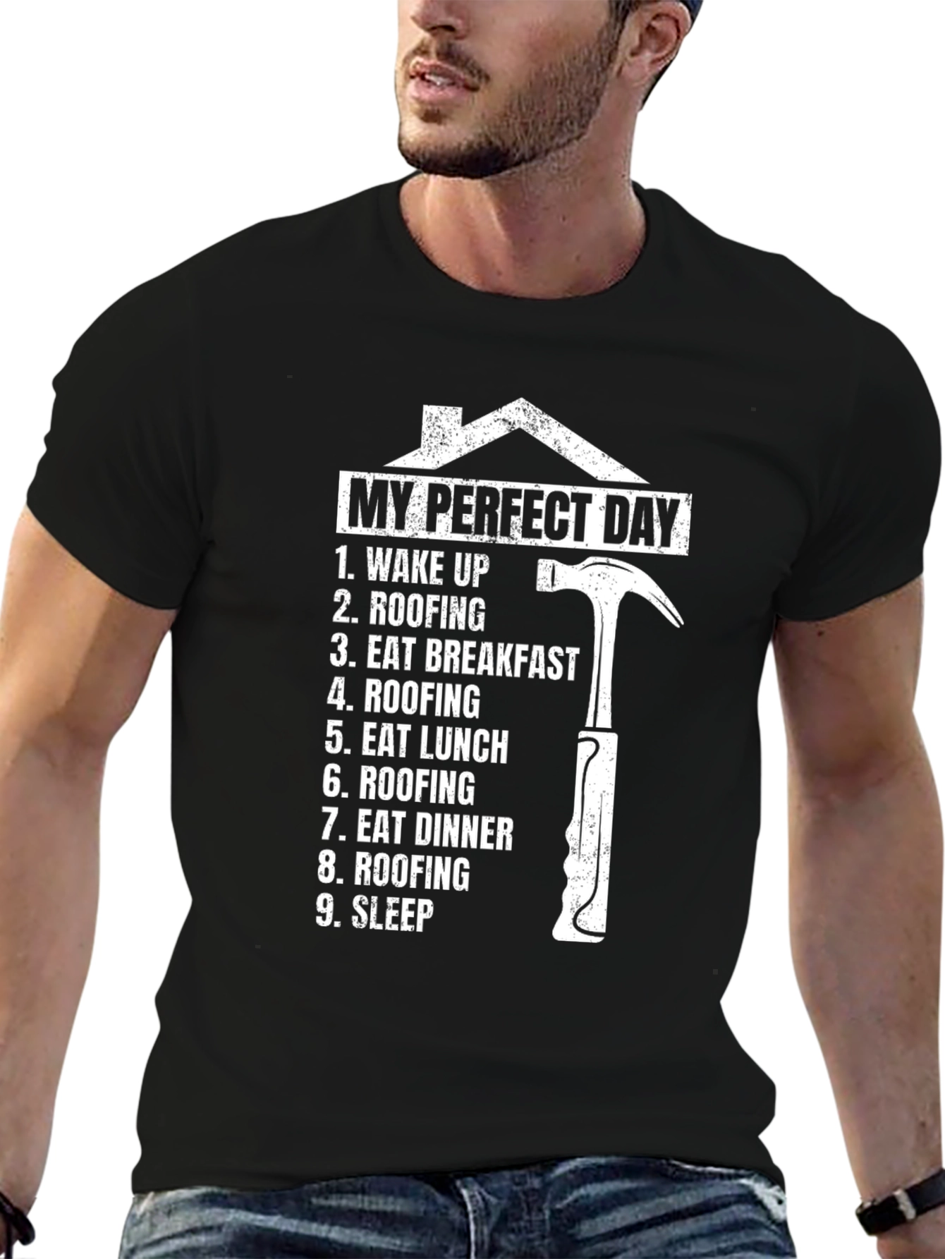 Black Roofer's Perfect Day T-Shirt - Funny Roofing Gift view 6
