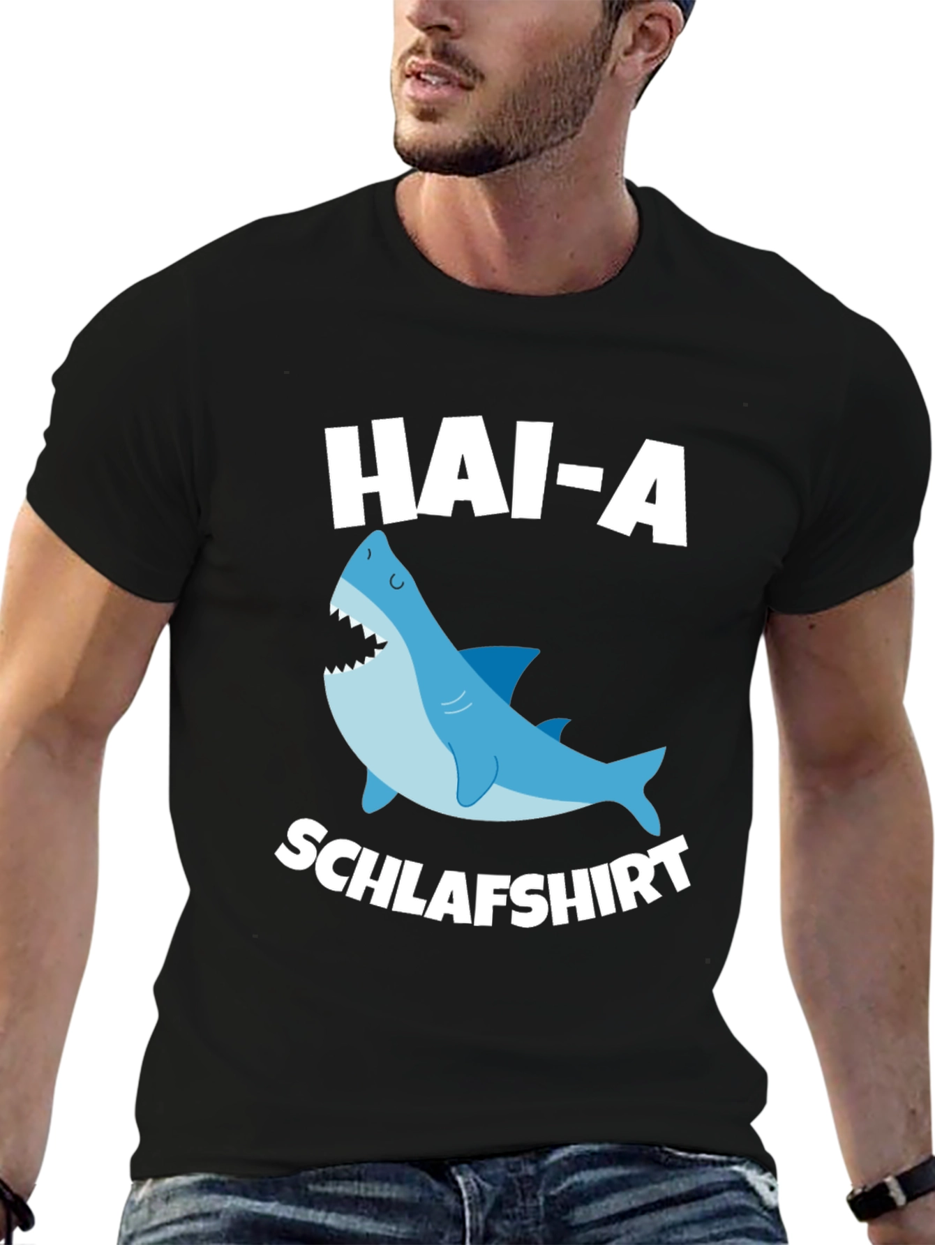 Black Funny Shark T-Shirt - Hai-A Schlafshirt view 6