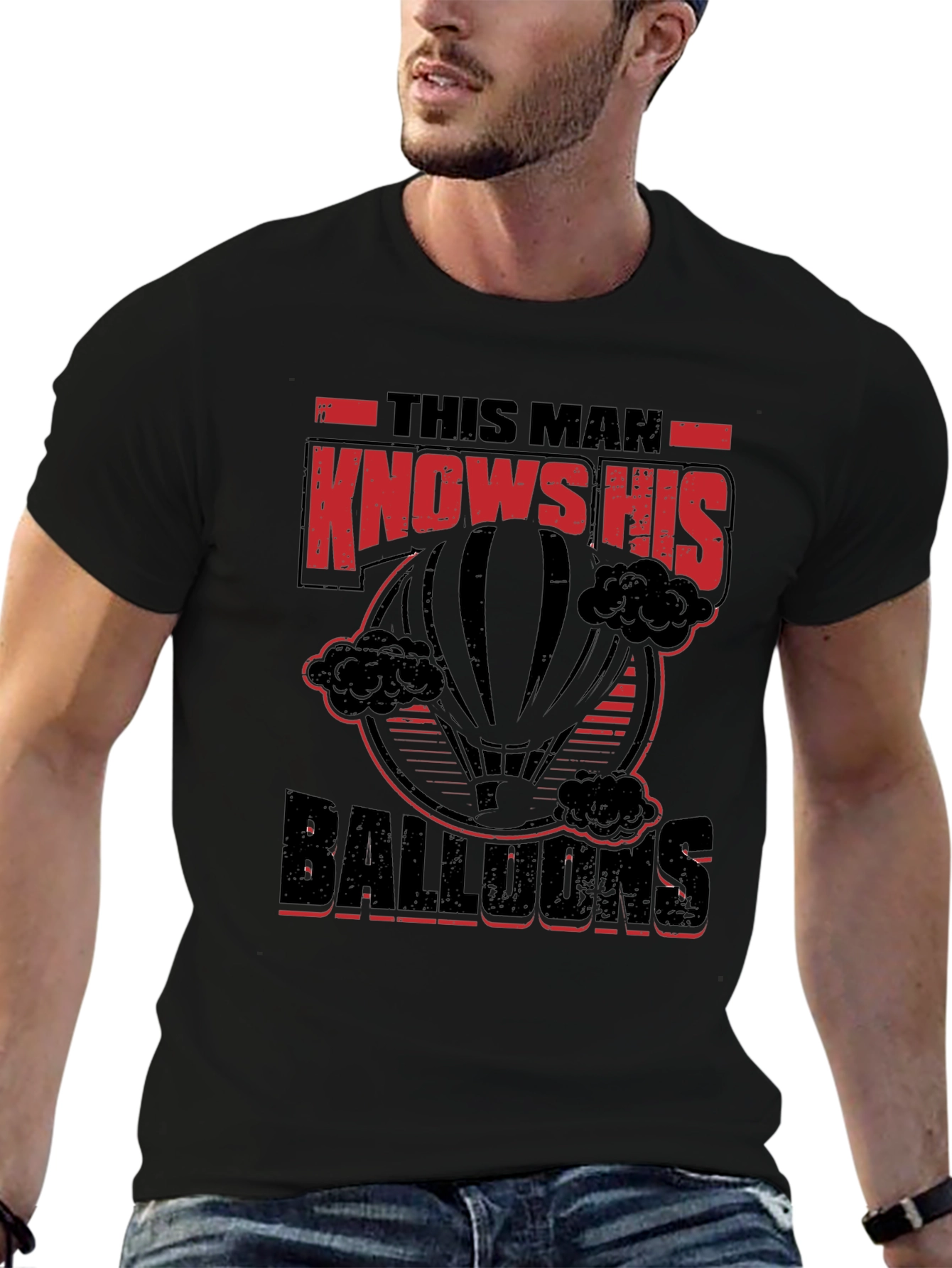 Black This Man Knows His Balloons Graphic T-Shirt view 6