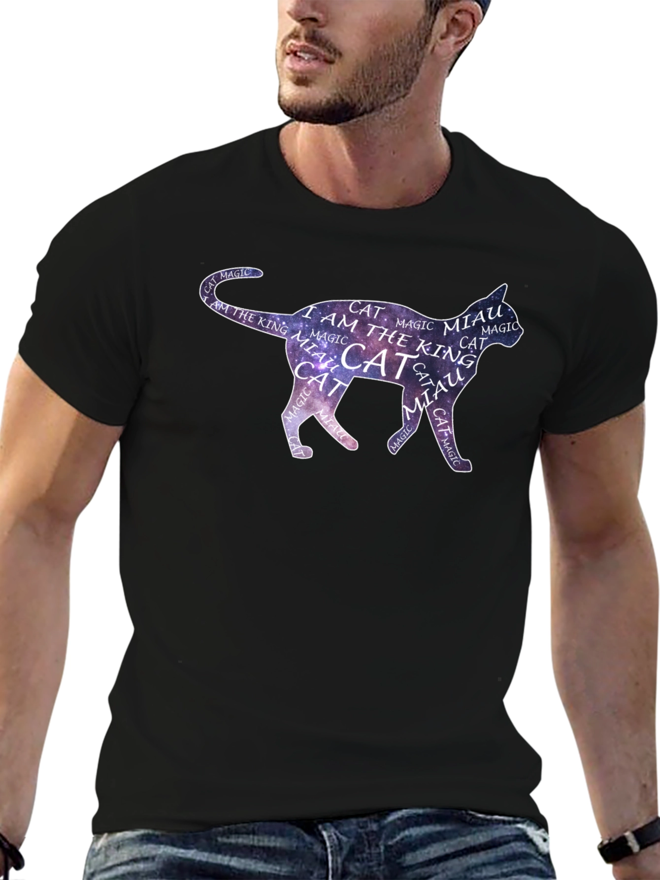 Black Cosmic Cat T-Shirt - Magical Feline Design view 6