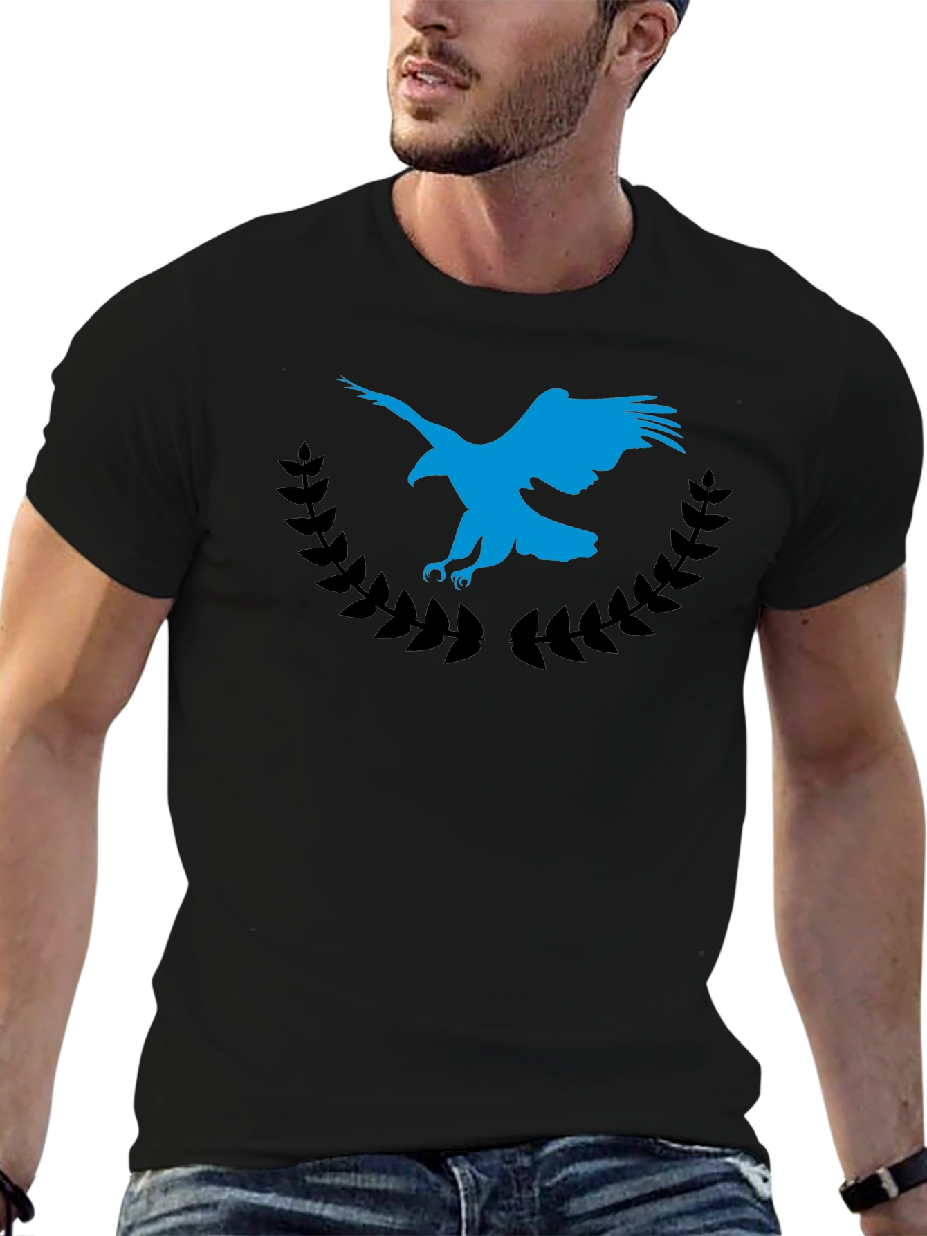 Black Eagle Crest Graphic Tee - Soft Black Cotton Blend view 6