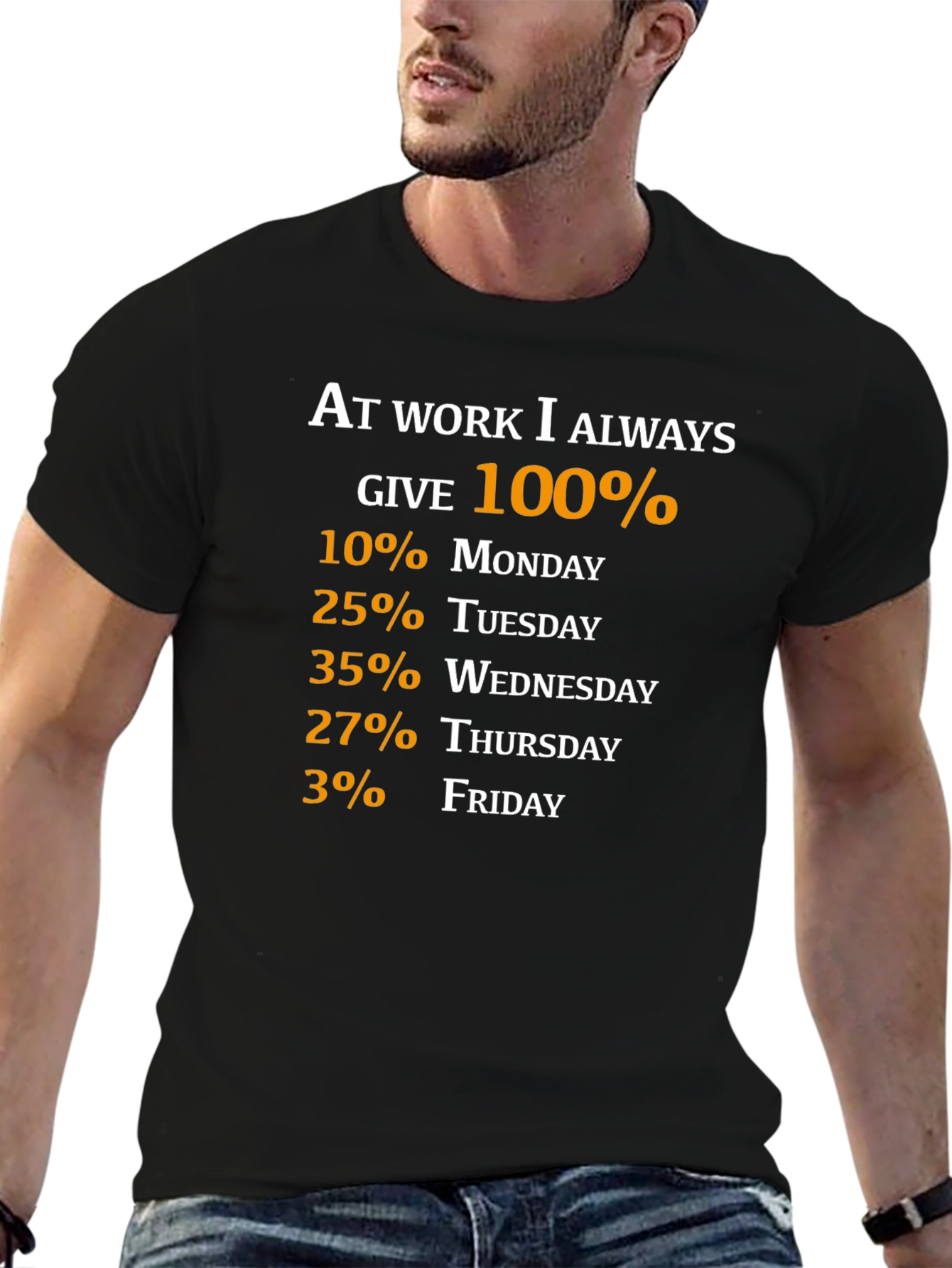Black Funny Work Week T-Shirt: 100% Commitment view 6